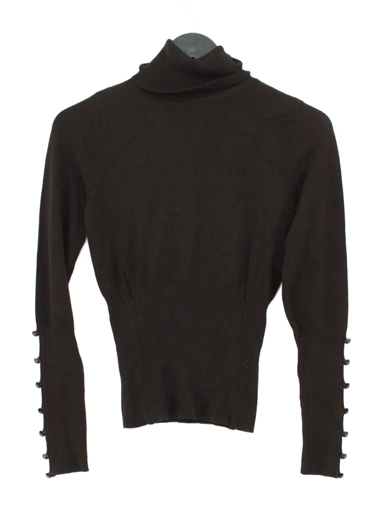 Karen Millen Women's Jumper XS Brown Viscose with Polyester Roll Neck Pullover