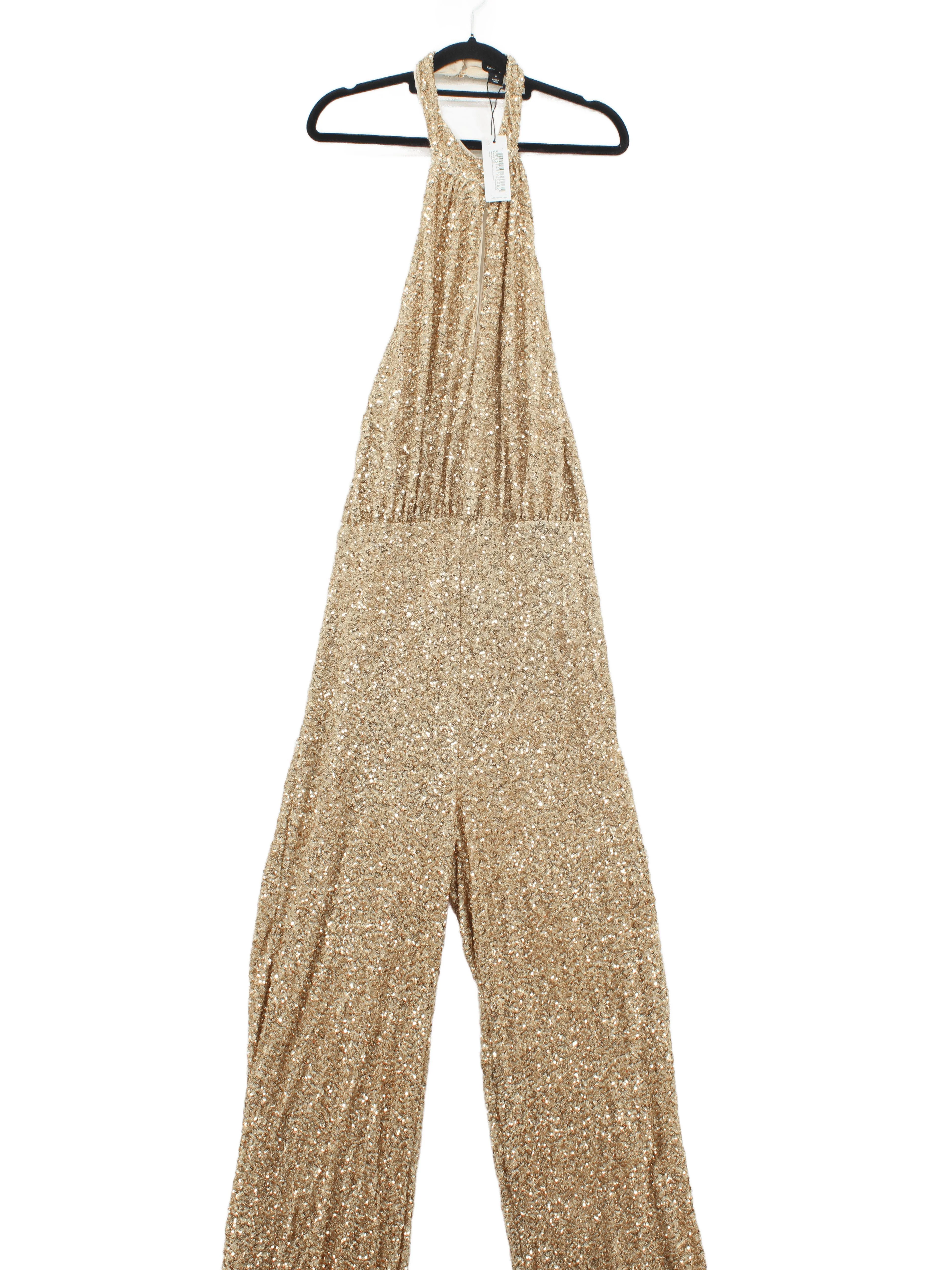 Karen Millen Women's Jumpsuit M Gold Polyester with Elastane, Polyamide Jumpsuit
