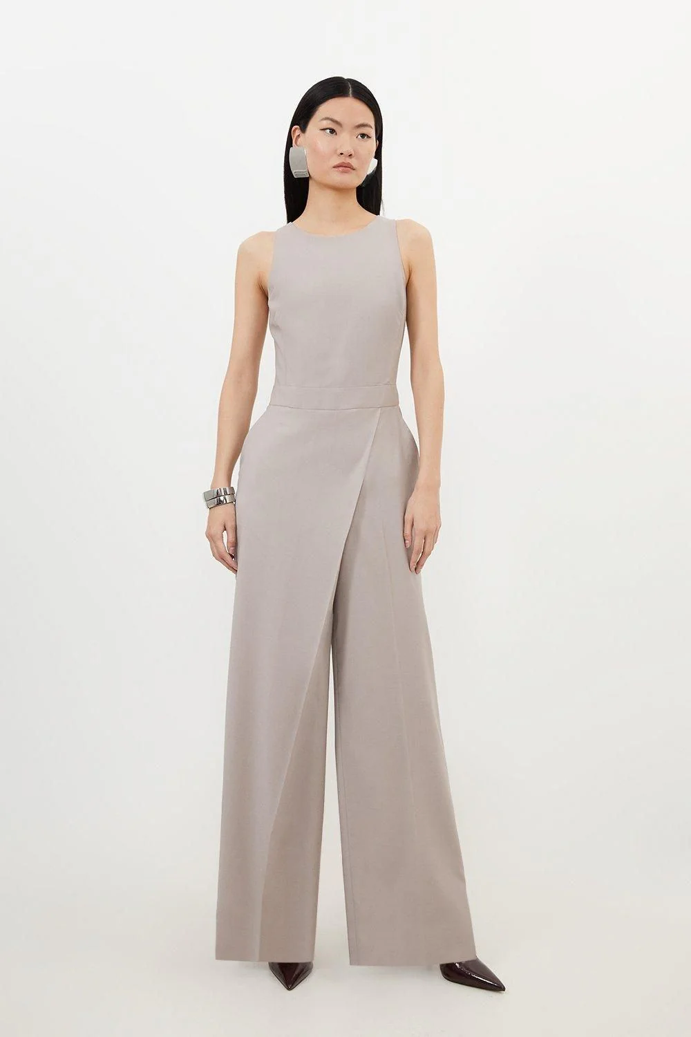 Karen Millen Women's Jumpsuit UK 10 Tan Polyester with Wool, Elastane Jumpsuit