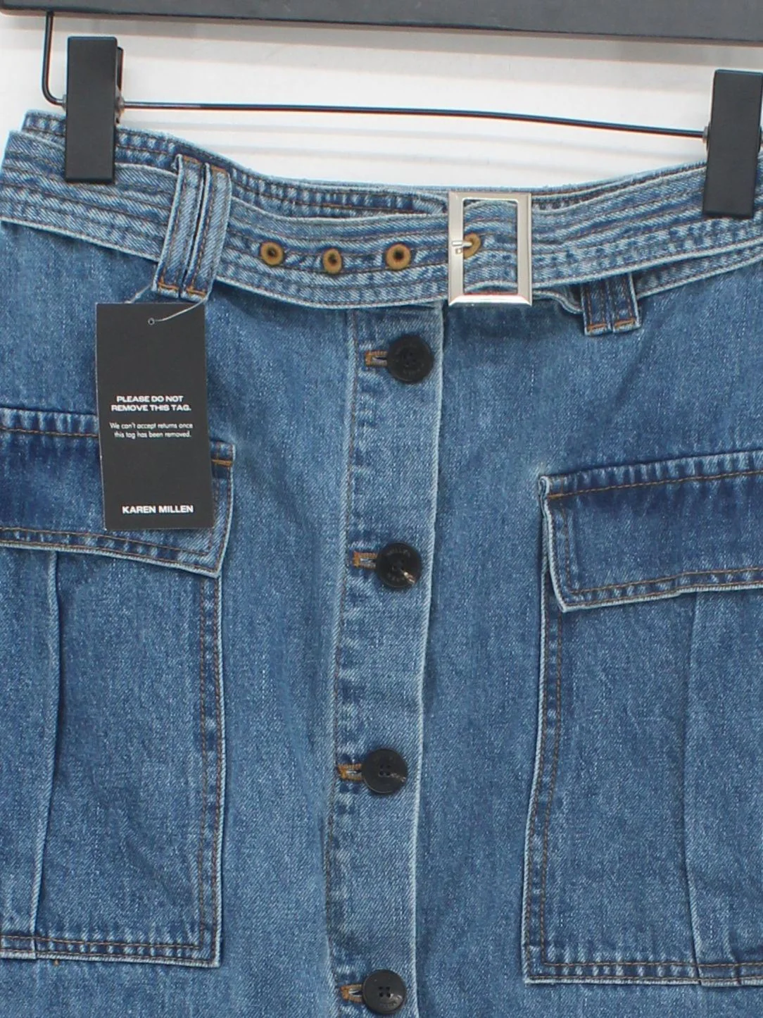Karen Millen Women's Midi Skirt UK 10 Blue Cotton New with tags - Image 3