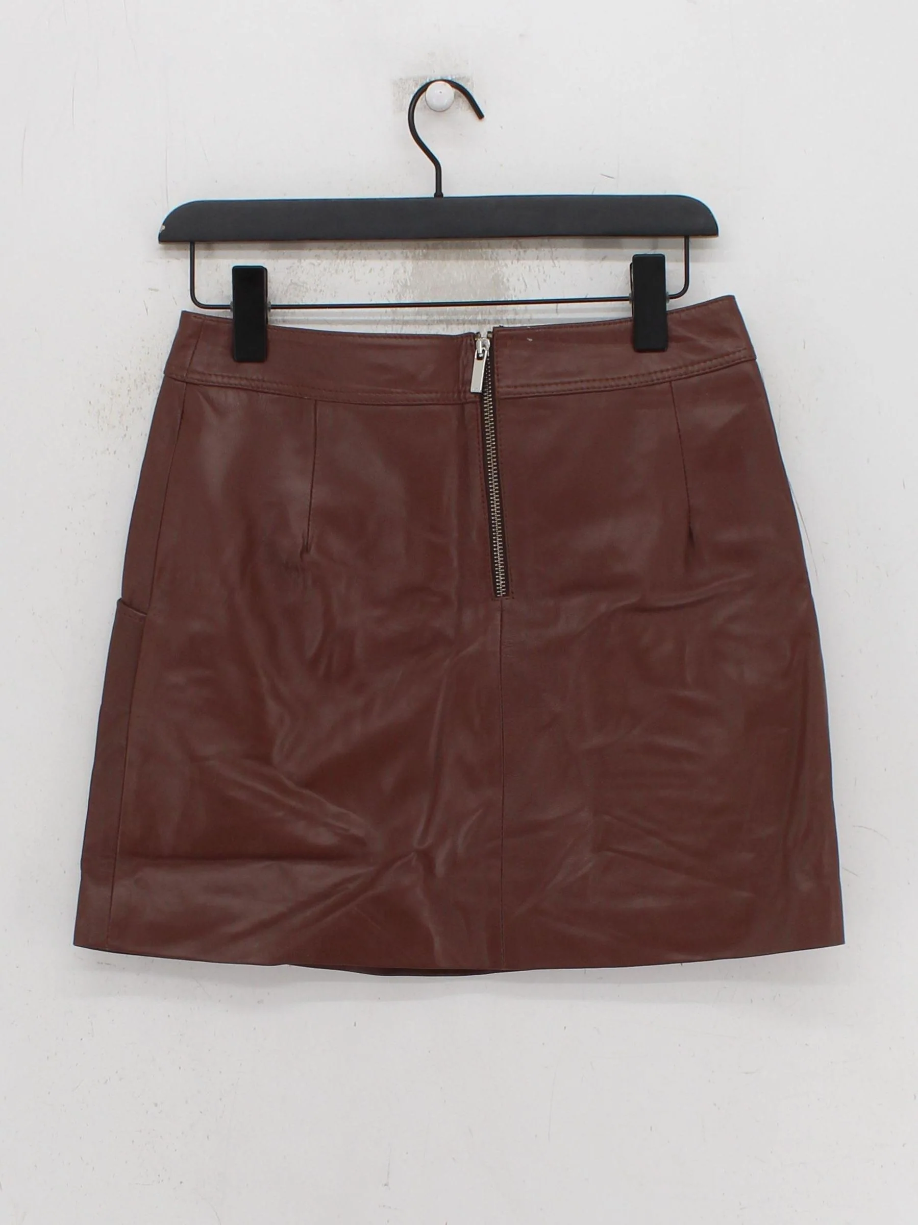 Karen Millen Women's Mini Skirt UK 12 Brown Leather with Polyester Short Mini - Image 2