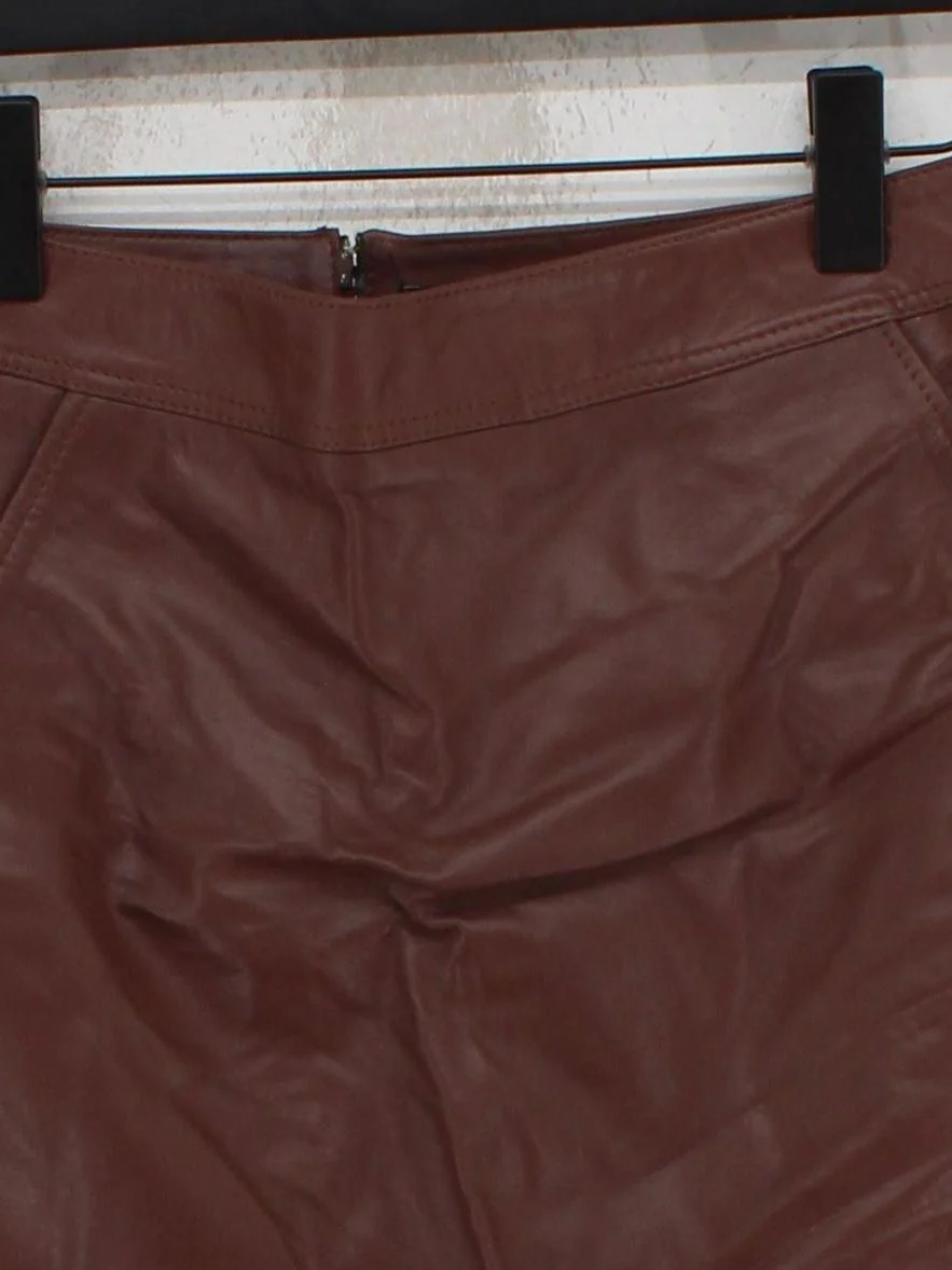 Karen Millen Women's Mini Skirt UK 12 Brown Leather with Polyester Short Mini - Image 3