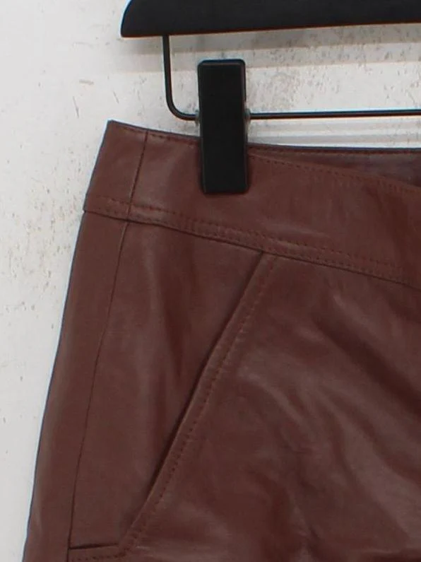 Karen Millen Women's Mini Skirt UK 12 Brown Leather with Polyester Short Mini - Image 4