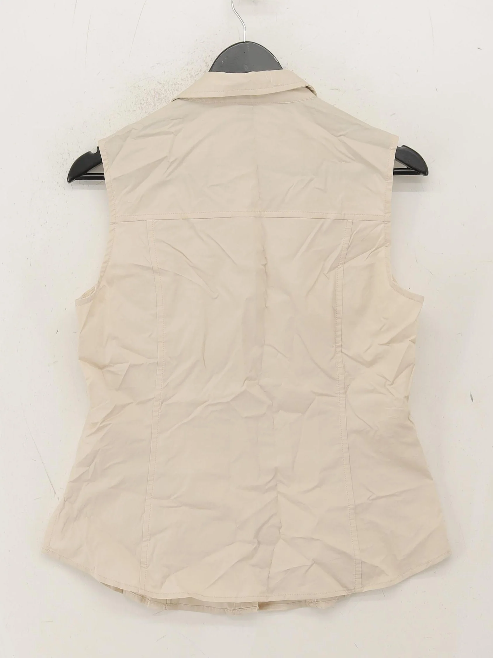 Karen Millen Women's Shirt UK 12 Cream 100% Cotton Sleeveless Collared Basic - Image 2