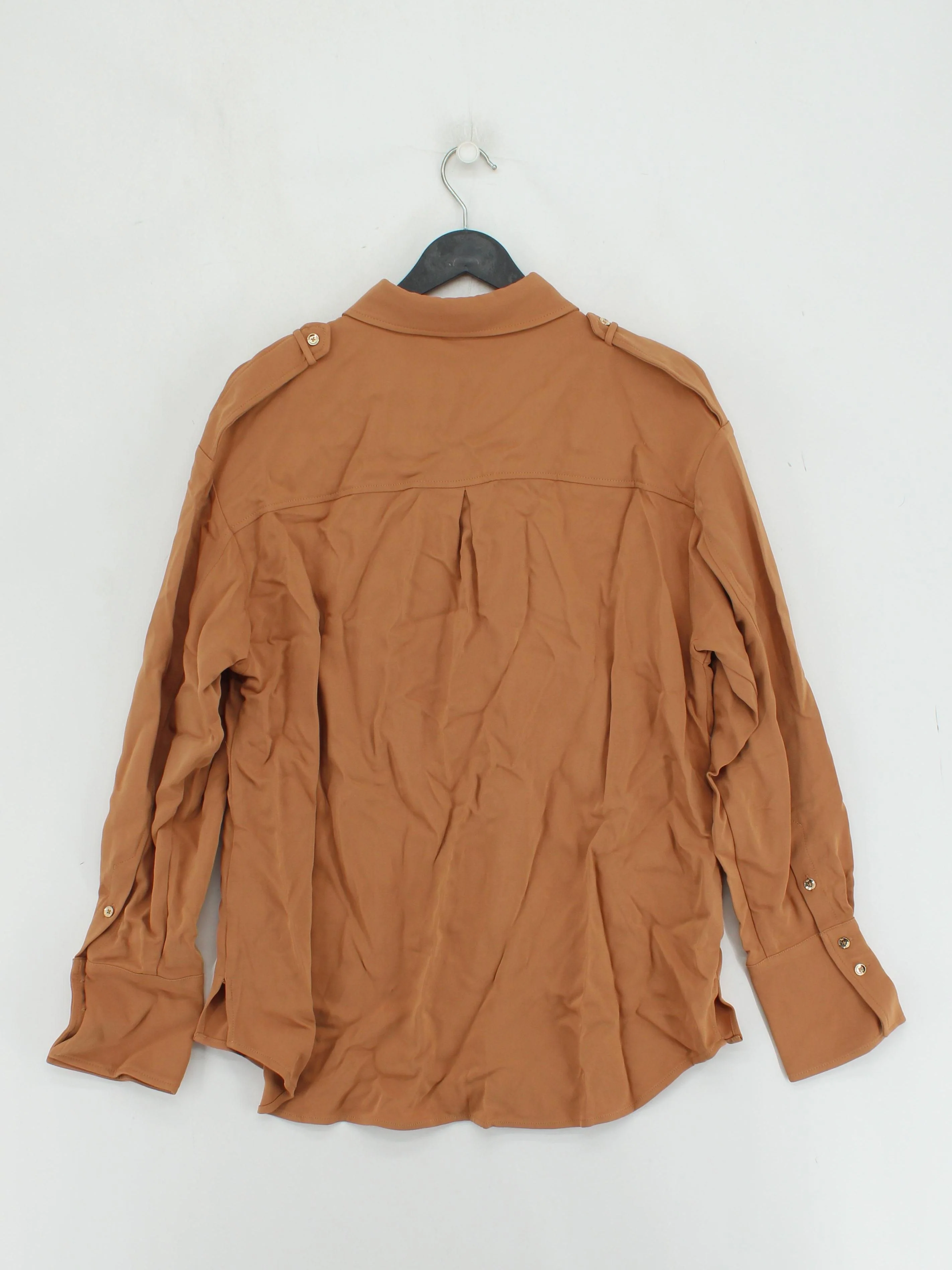 Karen Millen Women's Shirt UK 12 Tan 100% Other Long Sleeve Collared Basic - Image 2