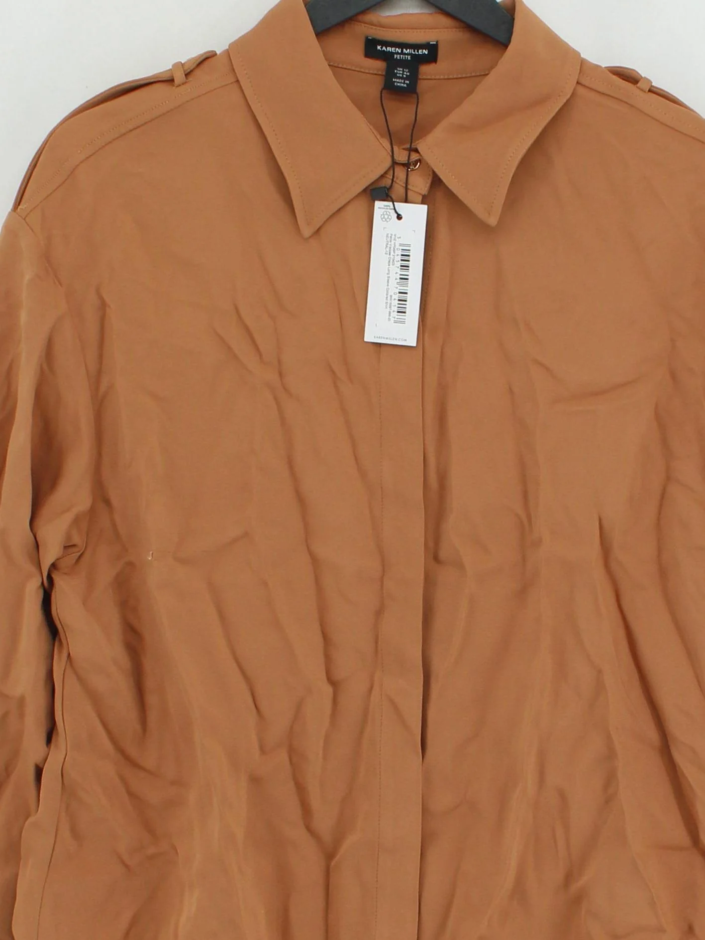 Karen Millen Women's Shirt UK 12 Tan 100% Other Long Sleeve Collared Basic - Image 3