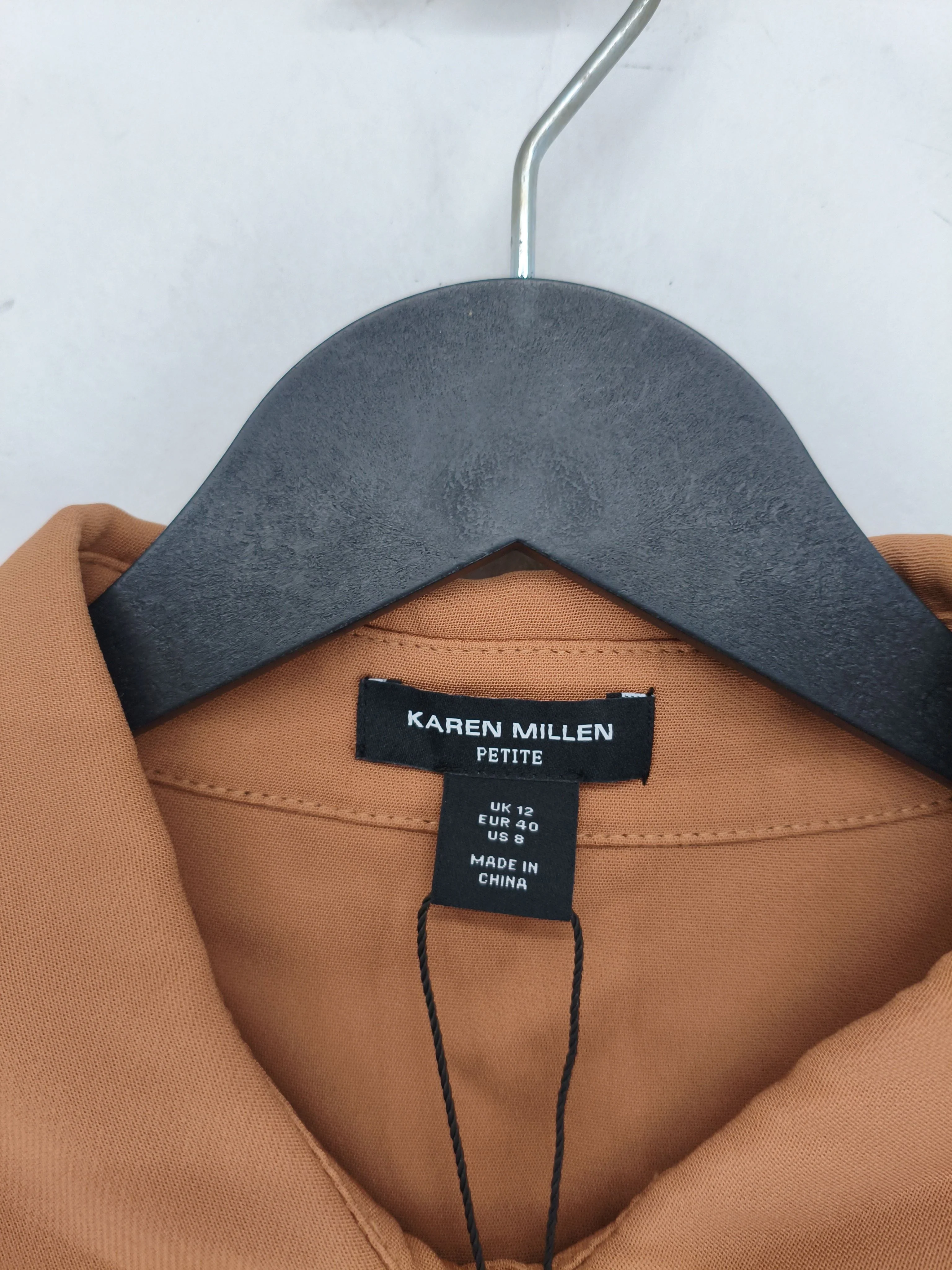 Karen Millen Women's Shirt UK 12 Tan 100% Other Long Sleeve Collared Basic - Image 6