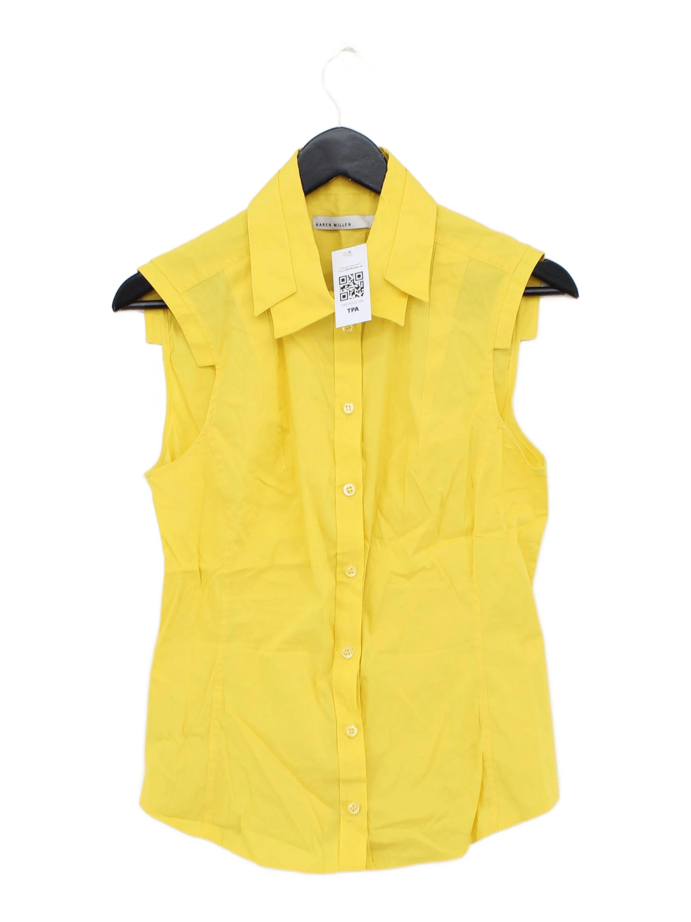 Karen Millen Women's Shirt UK 12 Yellow 100% Cotton Sleeveless Collared Basic