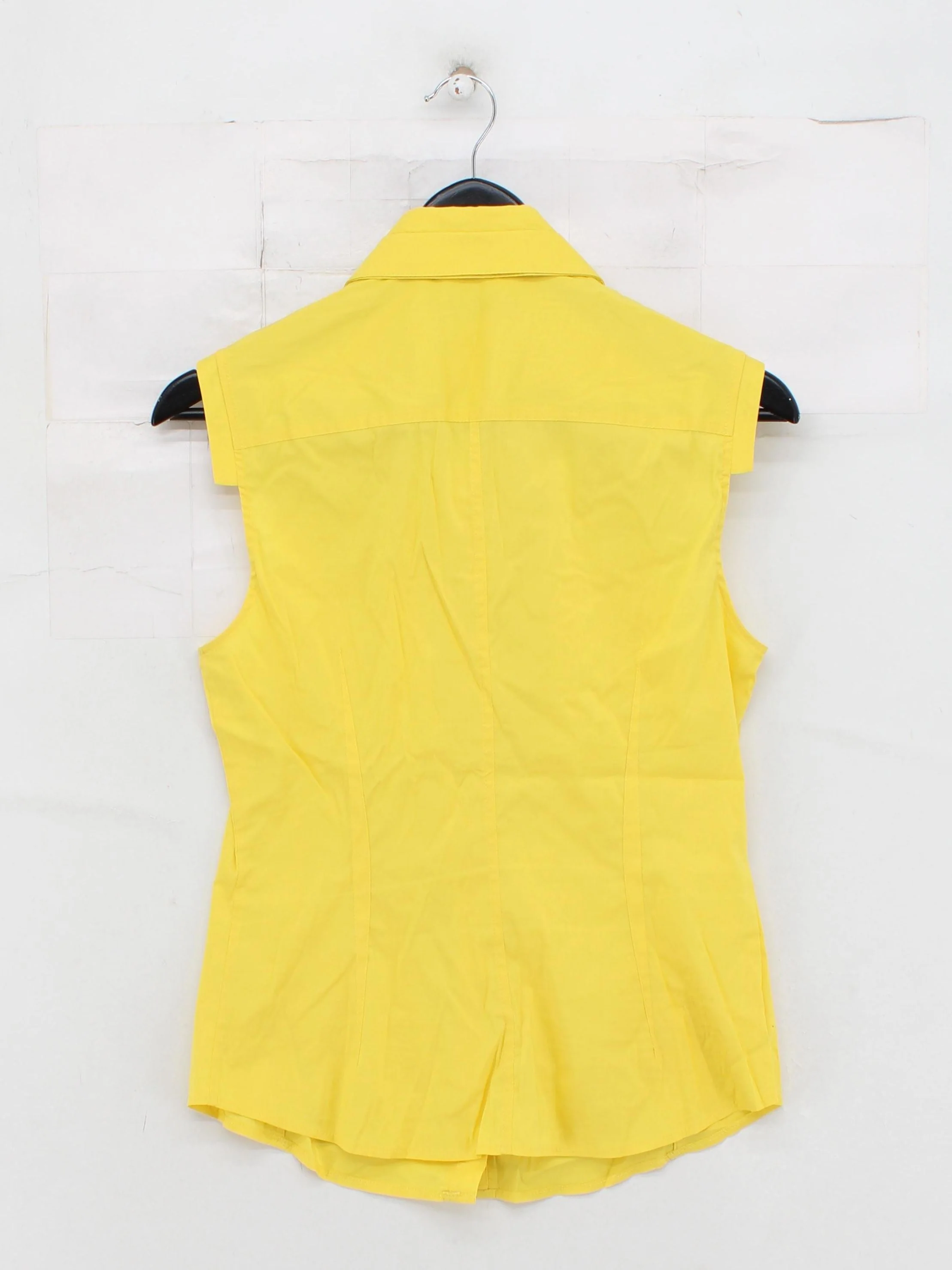 Karen Millen Women's Shirt UK 12 Yellow 100% Cotton Sleeveless Collared Basic - Image 2