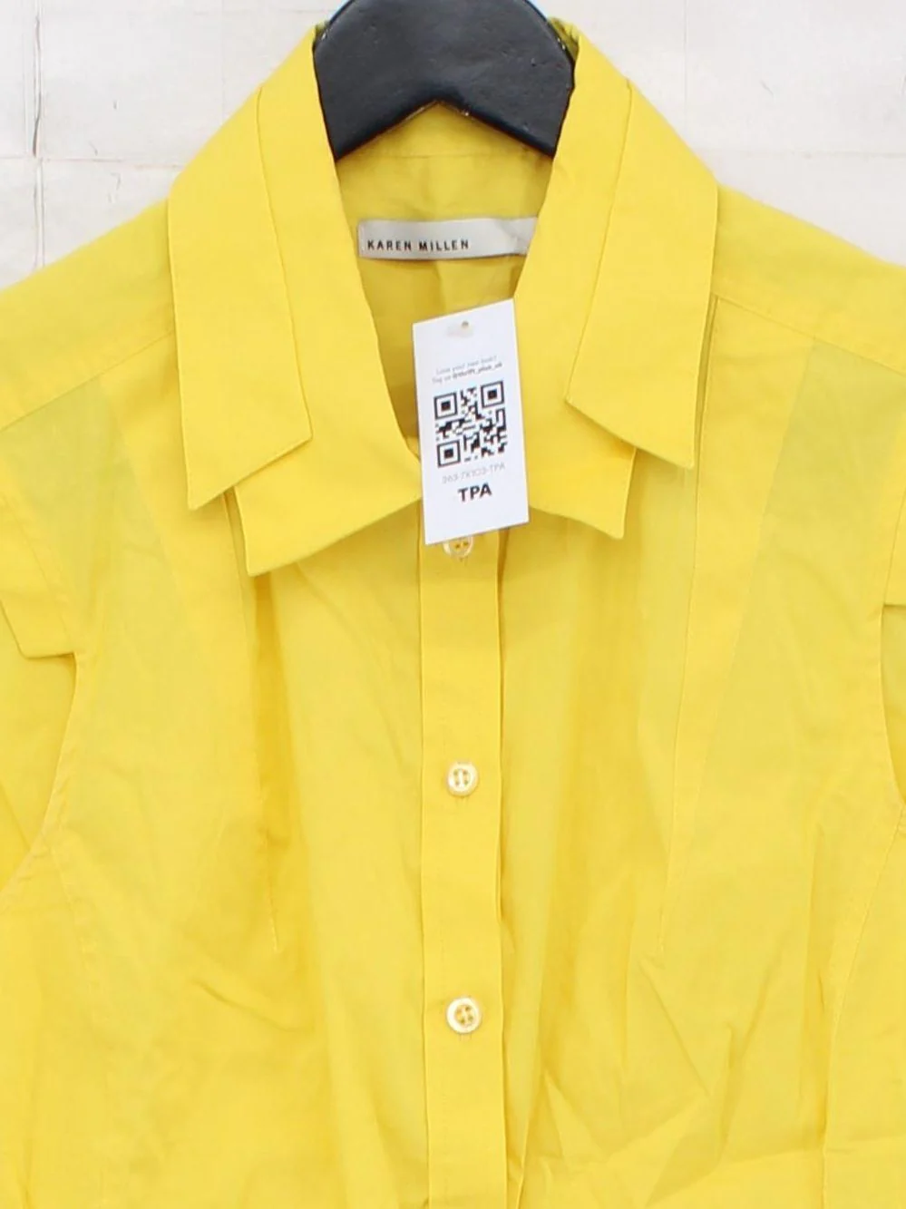 Karen Millen Women's Shirt UK 12 Yellow 100% Cotton Sleeveless Collared Basic - Image 3