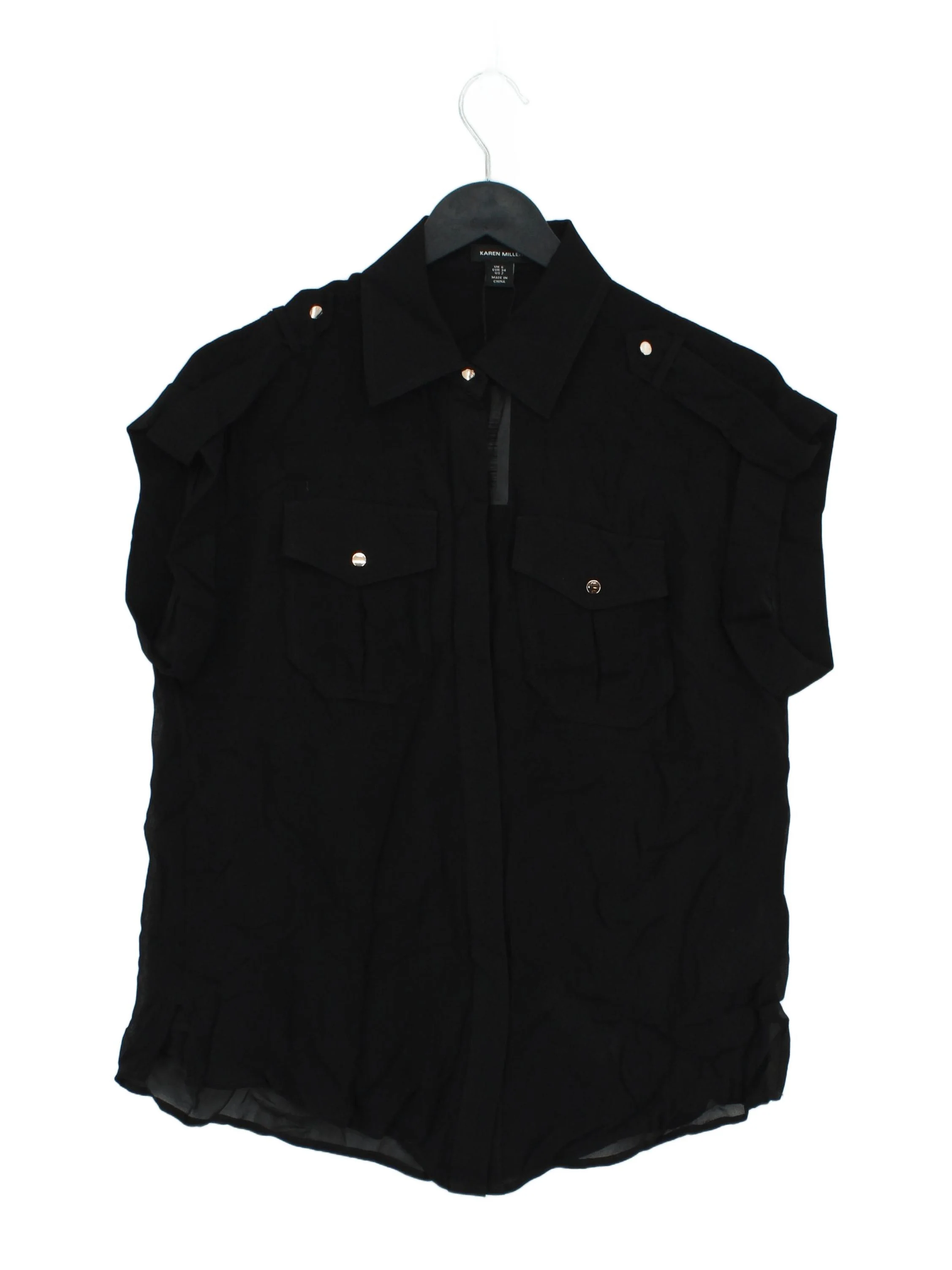 Karen Millen Women's Shirt UK 6 Black 100% Viscose Short Sleeve Collared Basic
