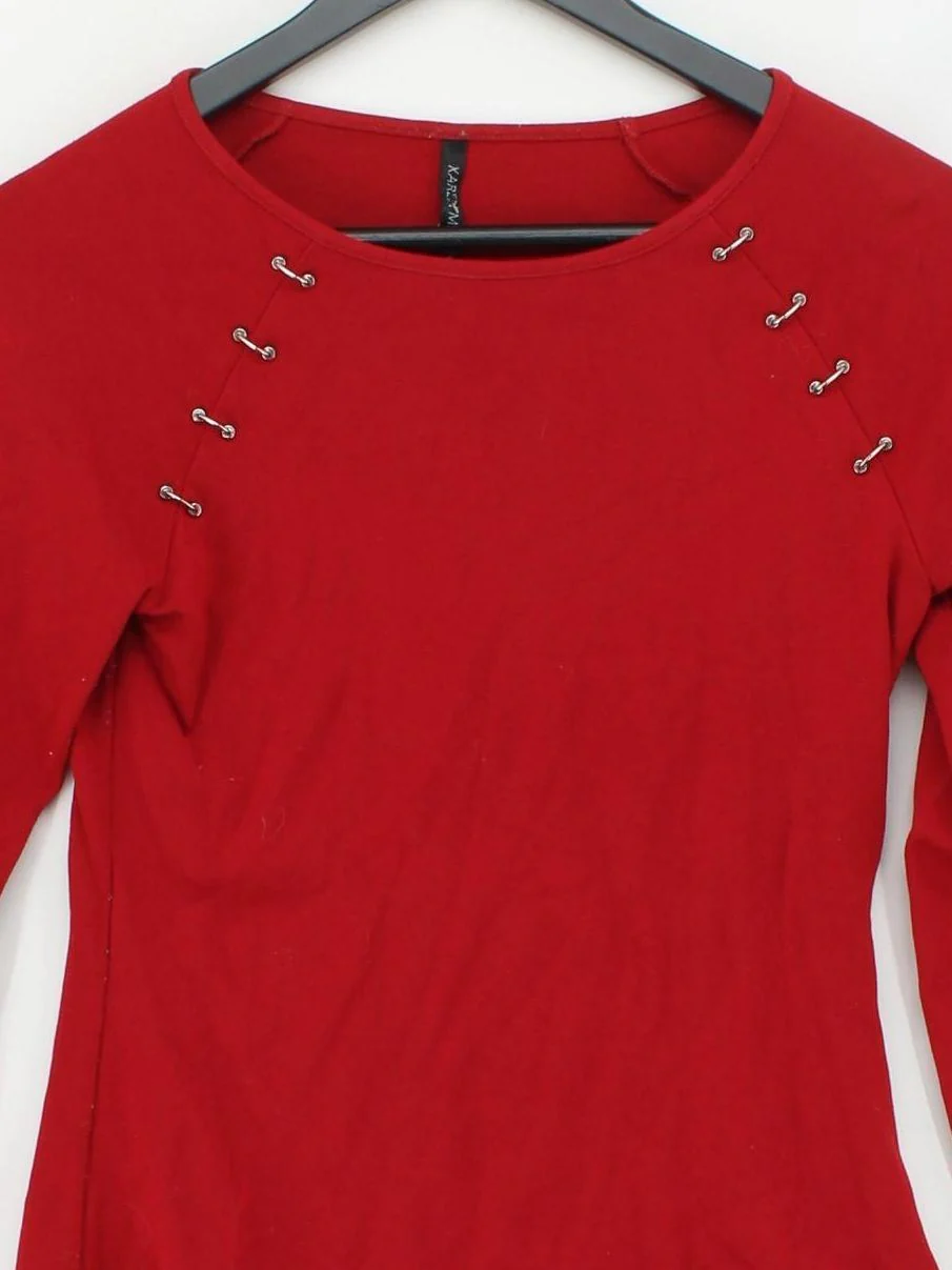 Karen Millen Women's T-Shirt UK 12 Red Viscose with Polyamide, Elastane Basic - Image 3
