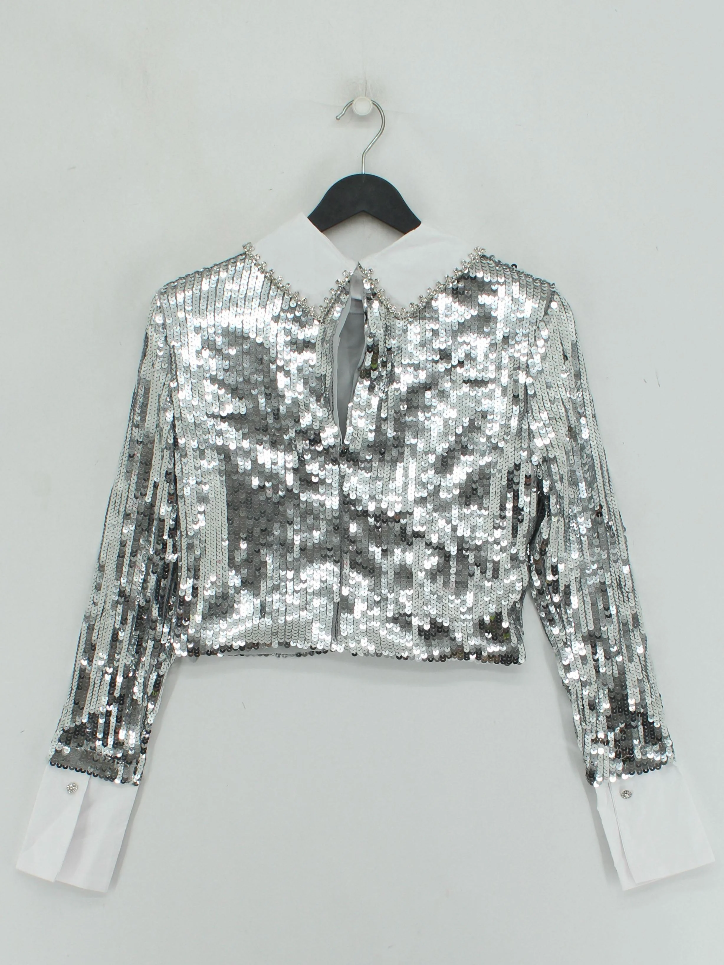 Karen Millen Women's Top S Silver 100% Polyester Long Sleeve Collared Basic - Image 2