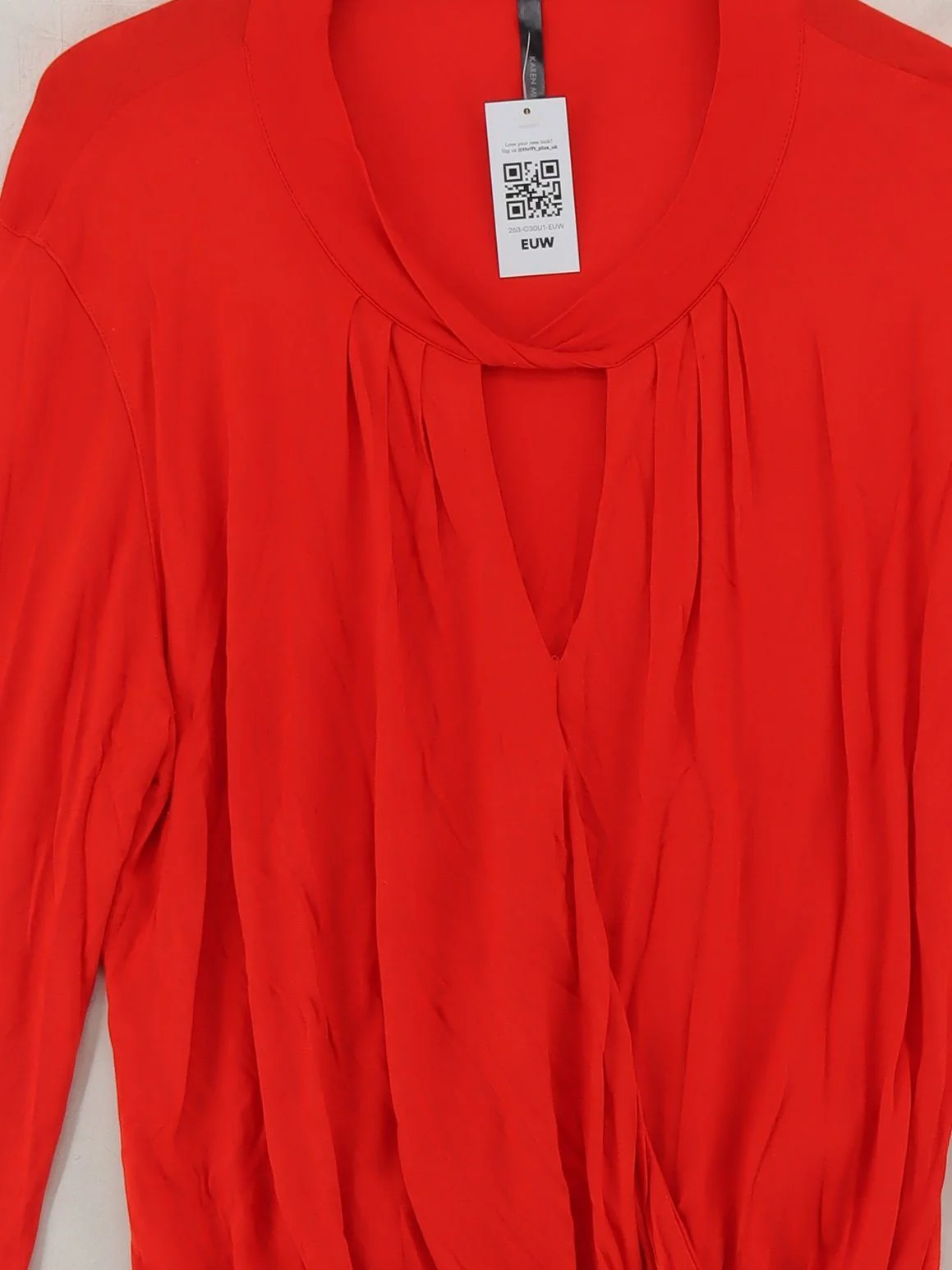 Karen Millen Women's Top UK 14 Orange 100% Viscose Long Sleeve V-Neck Basic - Image 3