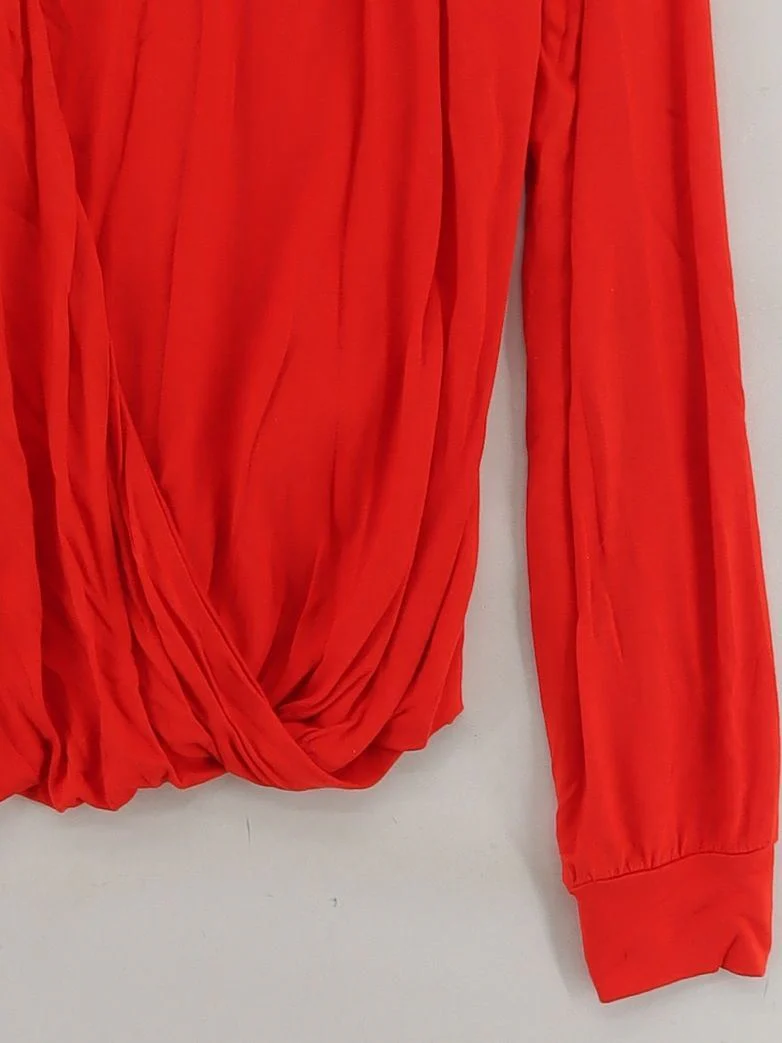 Karen Millen Women's Top UK 14 Orange 100% Viscose Long Sleeve V-Neck Basic - Image 4