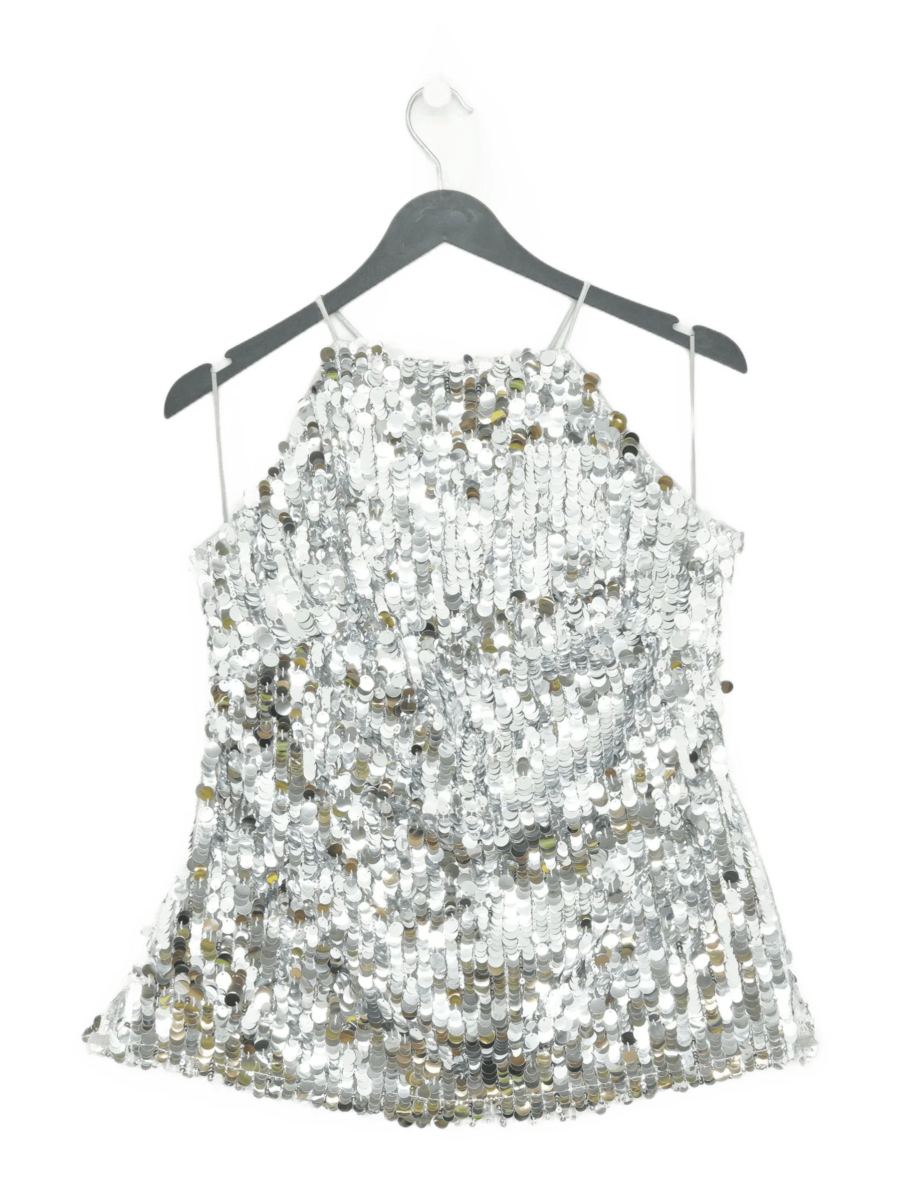 Karen Millen Women's Top UK 16 Silver 100% Polyester Basic