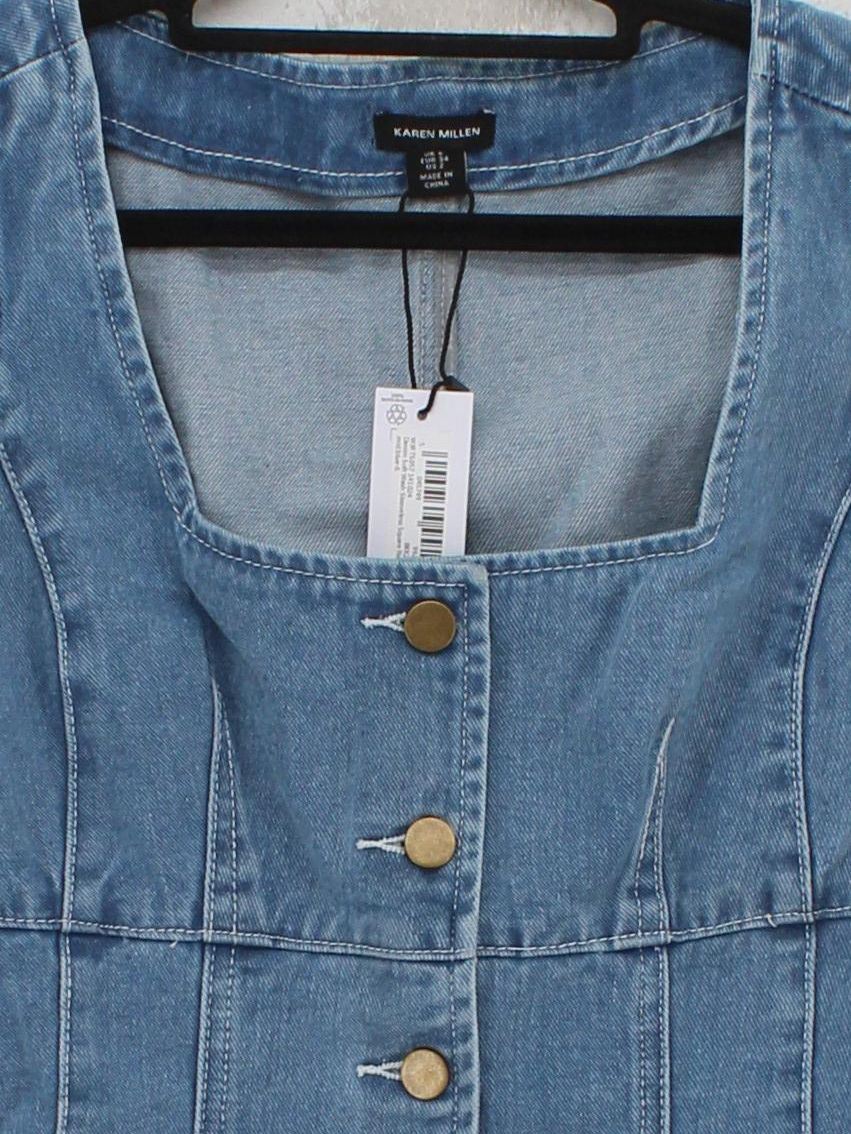 Karen Millen Women's Top UK 6 Blue Cotton with Viscose, Polyester Basic - Image 3