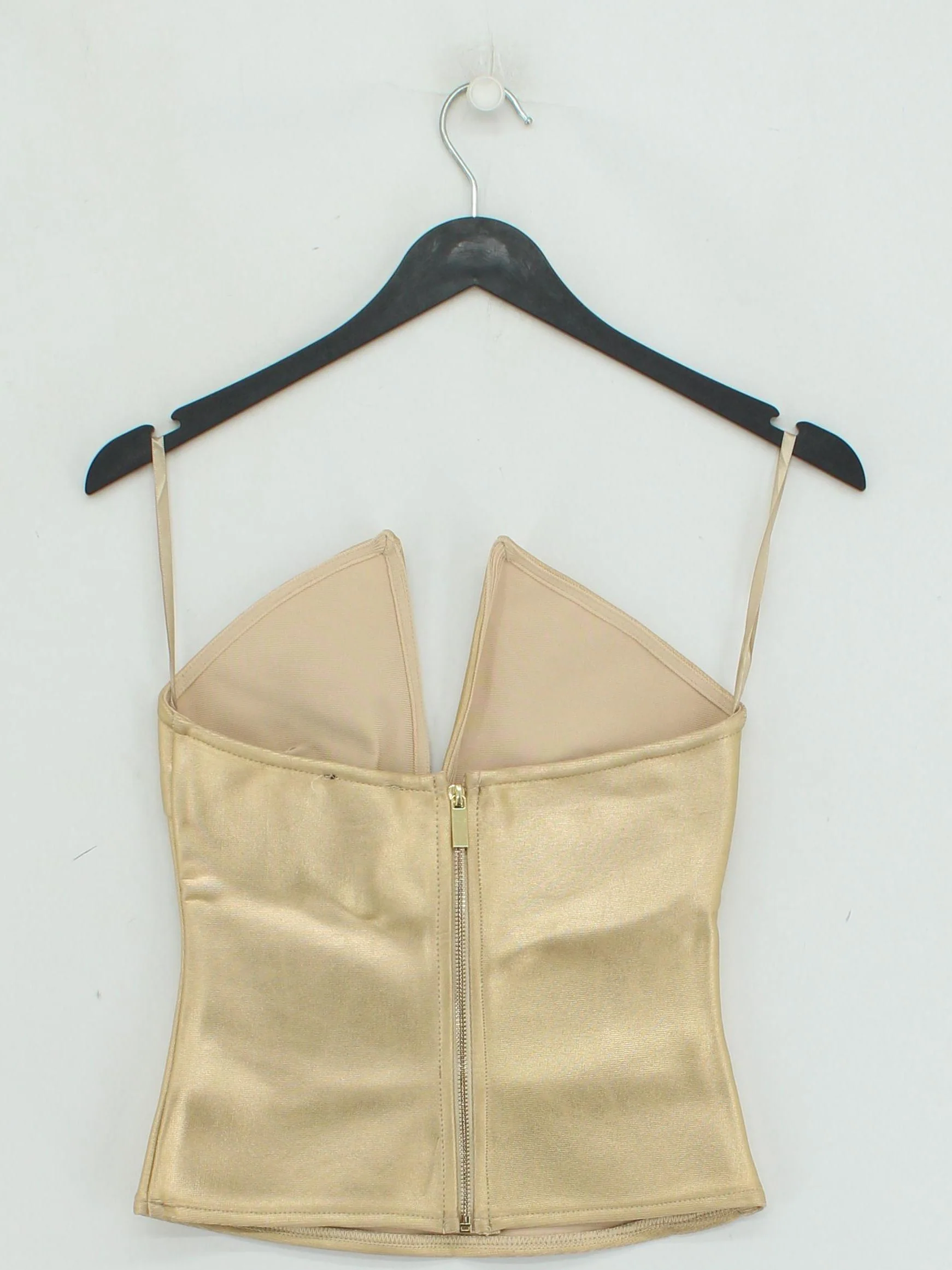 Karen Millen Women's Top XS Gold 100% Other Sleeveless V-Neck Cropped - Image 2
