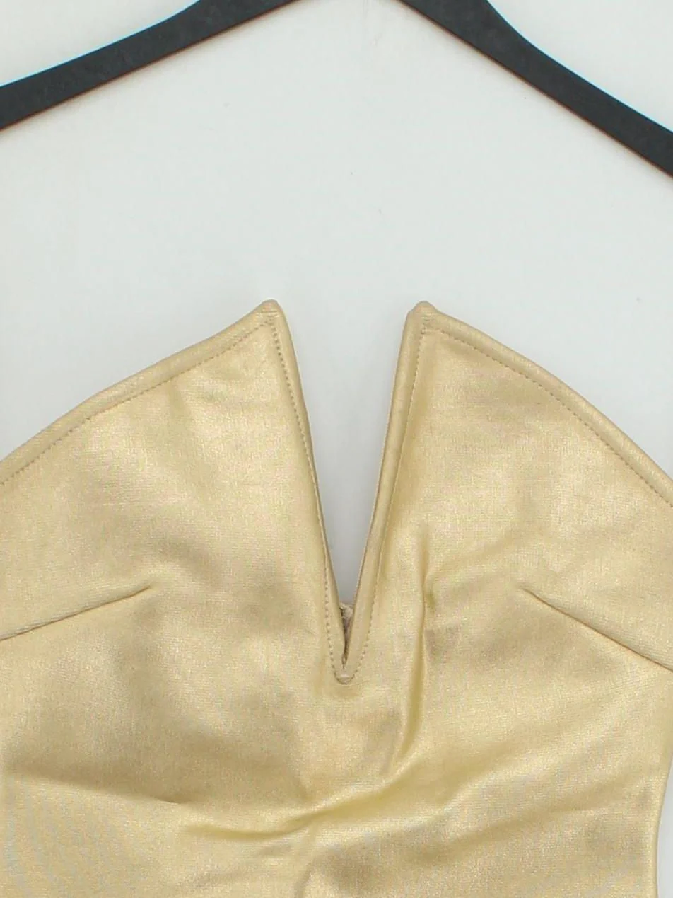 Karen Millen Women's Top XS Gold 100% Other Sleeveless V-Neck Cropped - Image 3