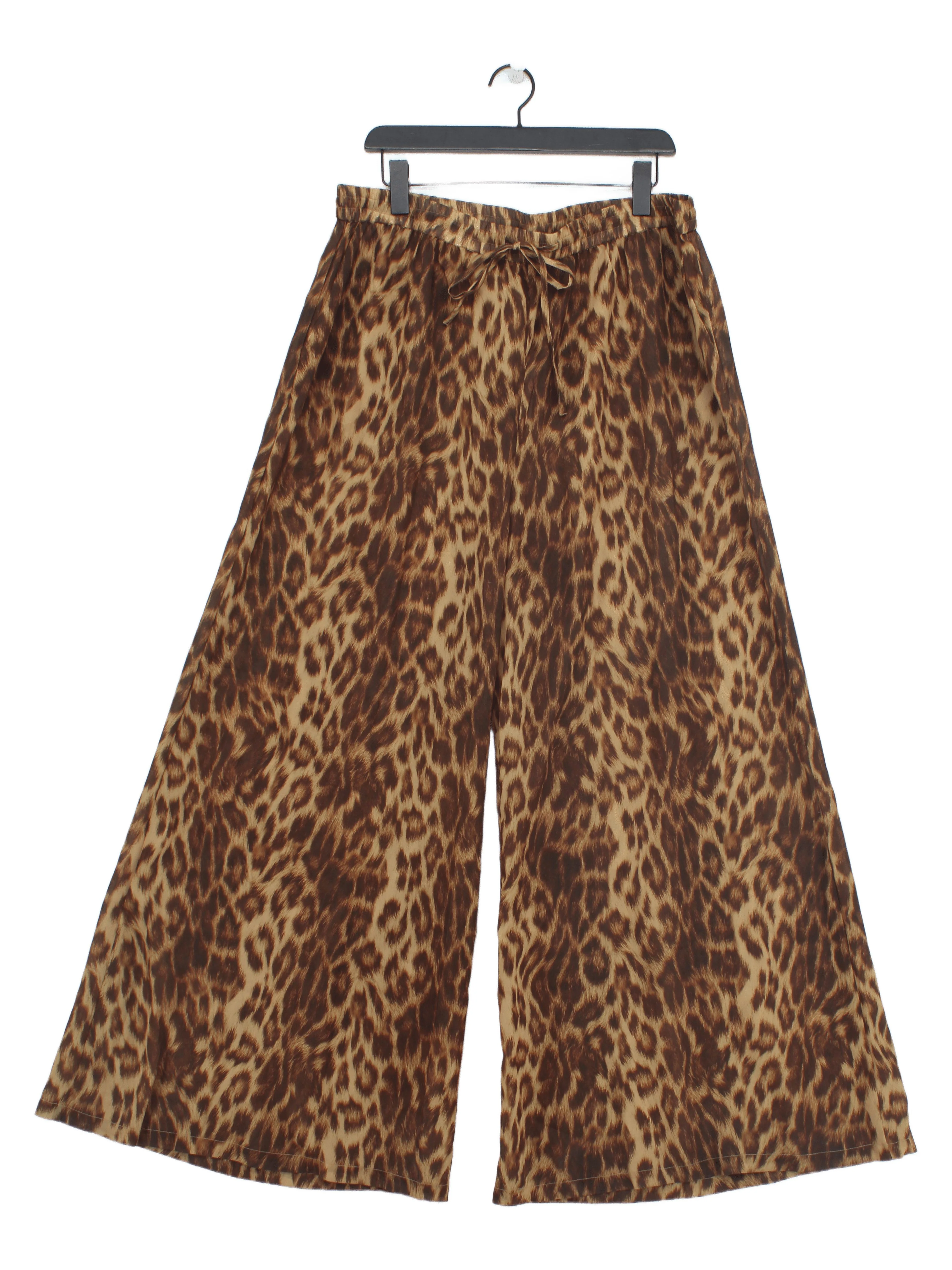 Karen Millen Women's Trousers L Brown Animal Print 100% Polyester Wide-Leg Chino