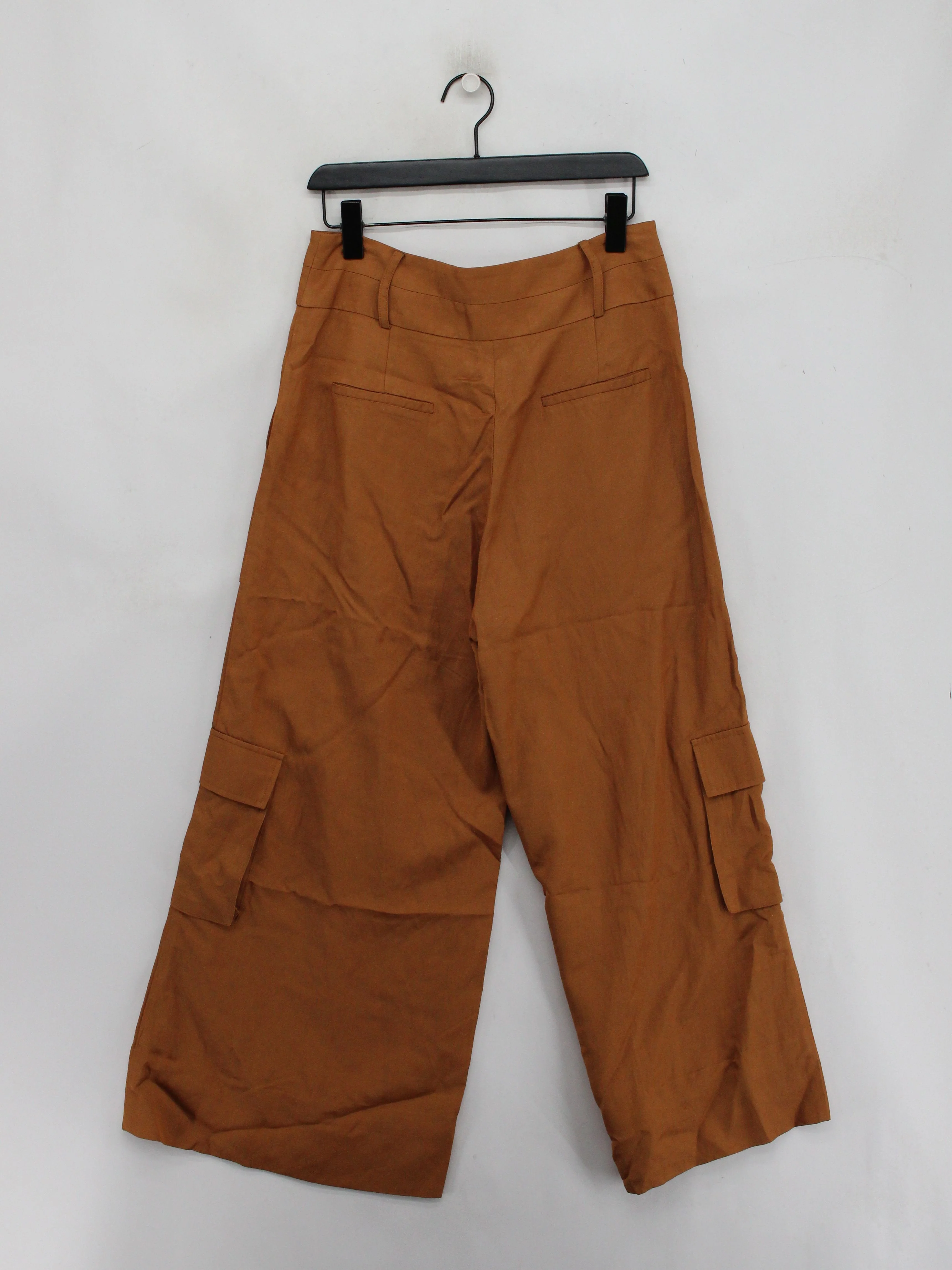 Karen Millen Women's Trousers UK 12 Tan Viscose with Polyester Wide-Leg Cargo - Image 2