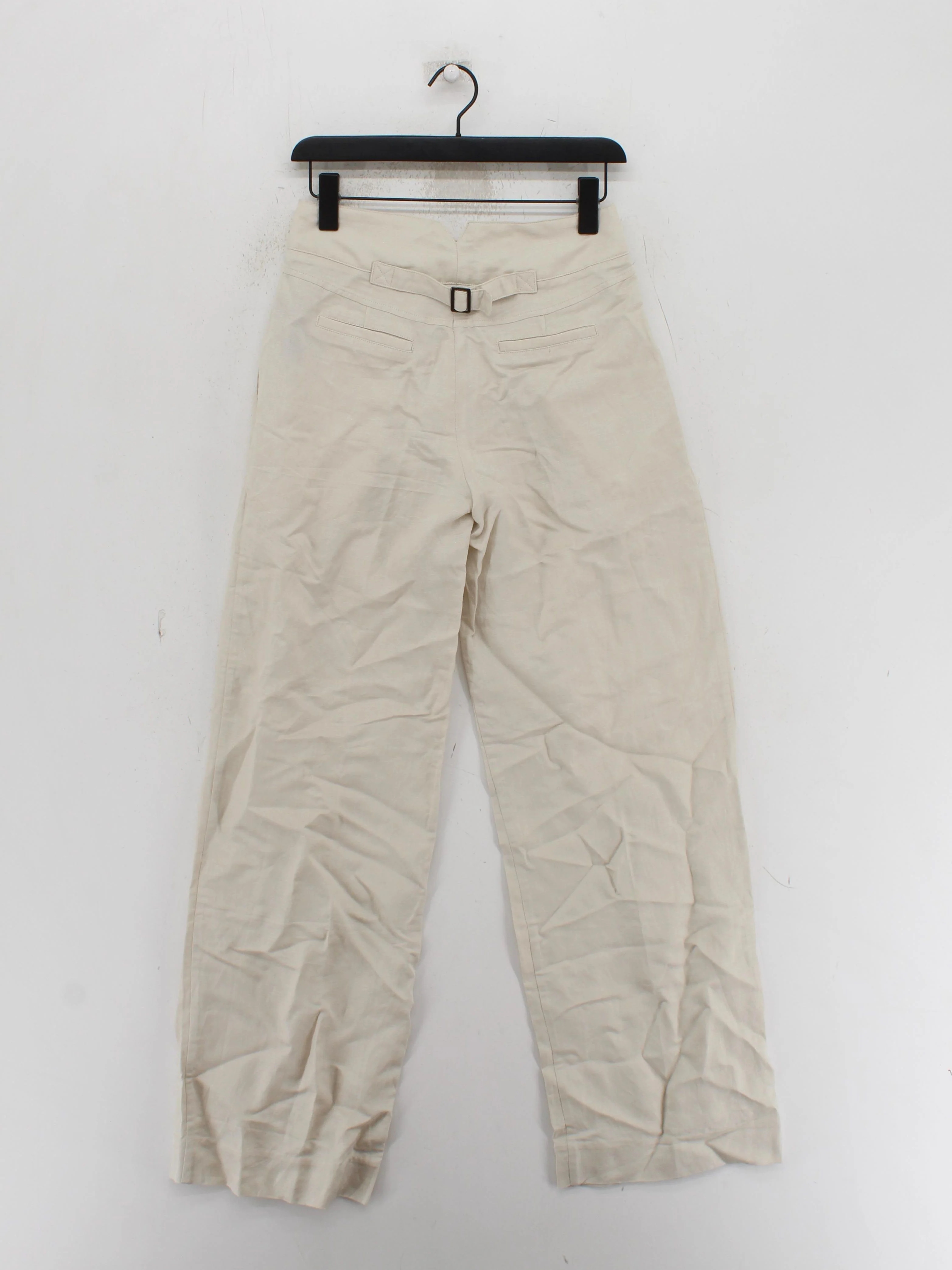 Karen Millen Women's Trousers UK 8 Cream Linen with Viscose Wide-Leg Chino - Image 2