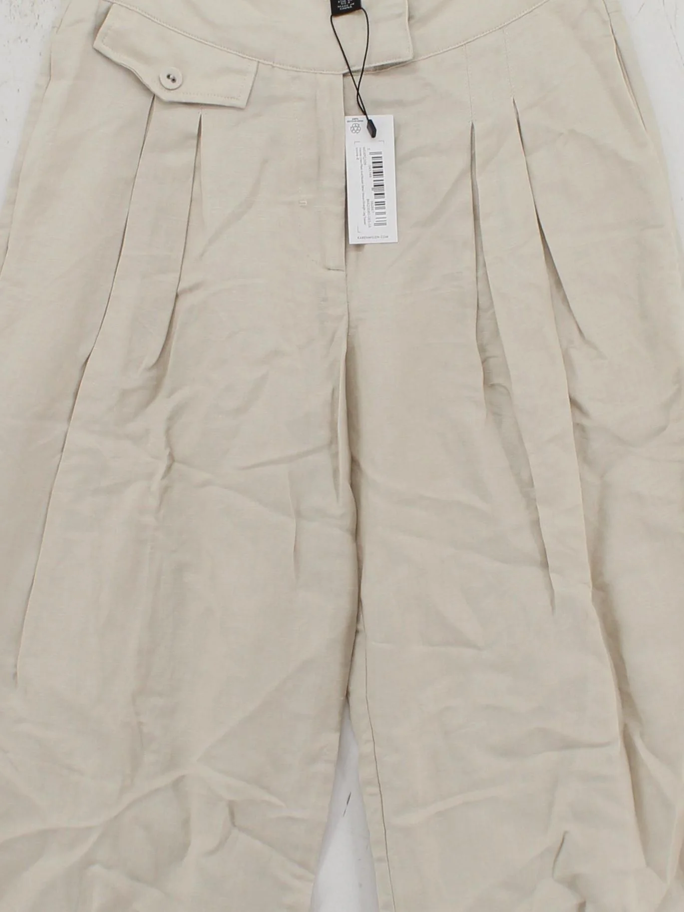 Karen Millen Women's Trousers UK 8 Cream Linen with Viscose Wide-Leg Chino - Image 3