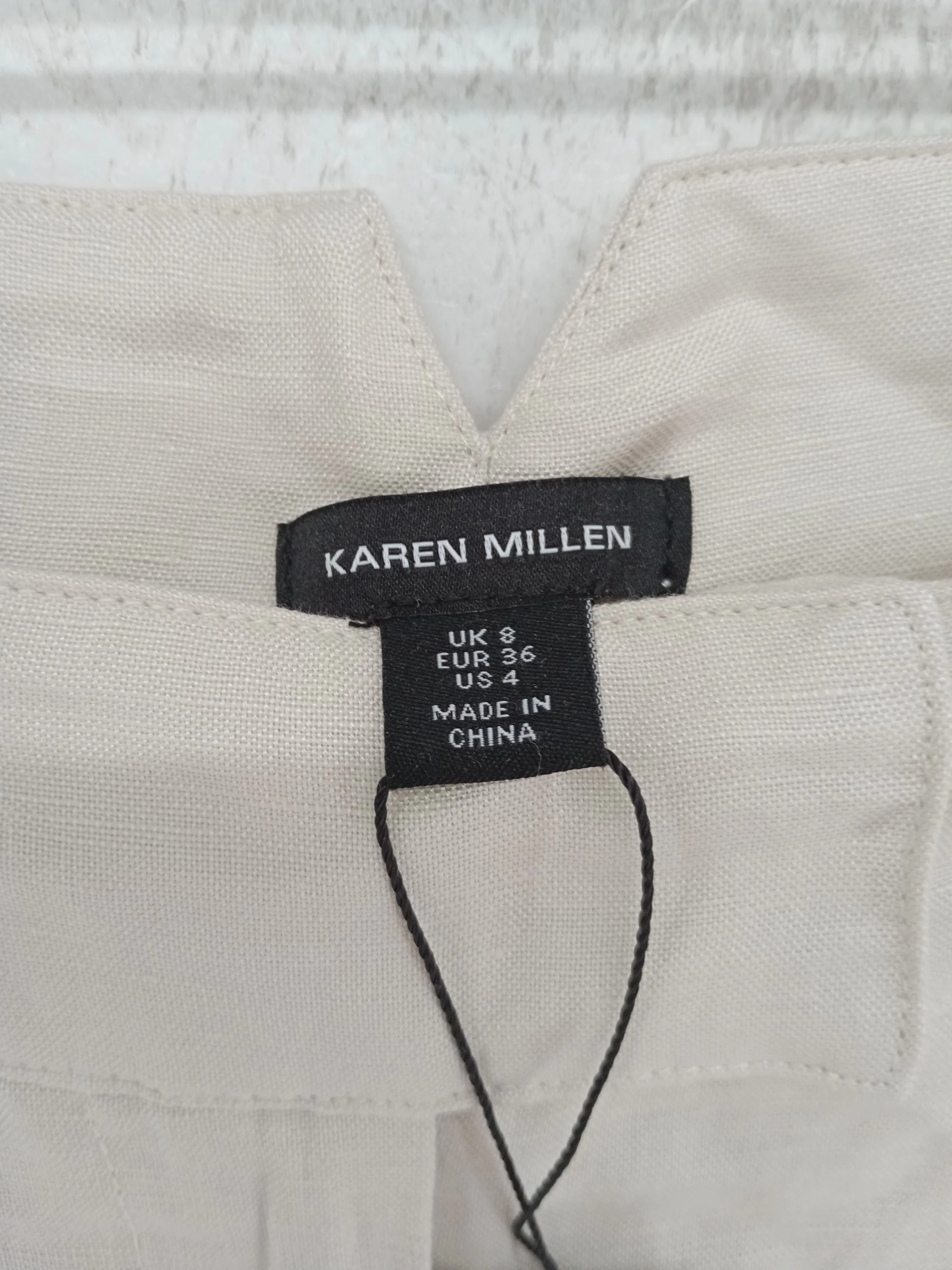 Karen Millen Women's Trousers UK 8 Cream Linen with Viscose Wide-Leg Chino - Image 6