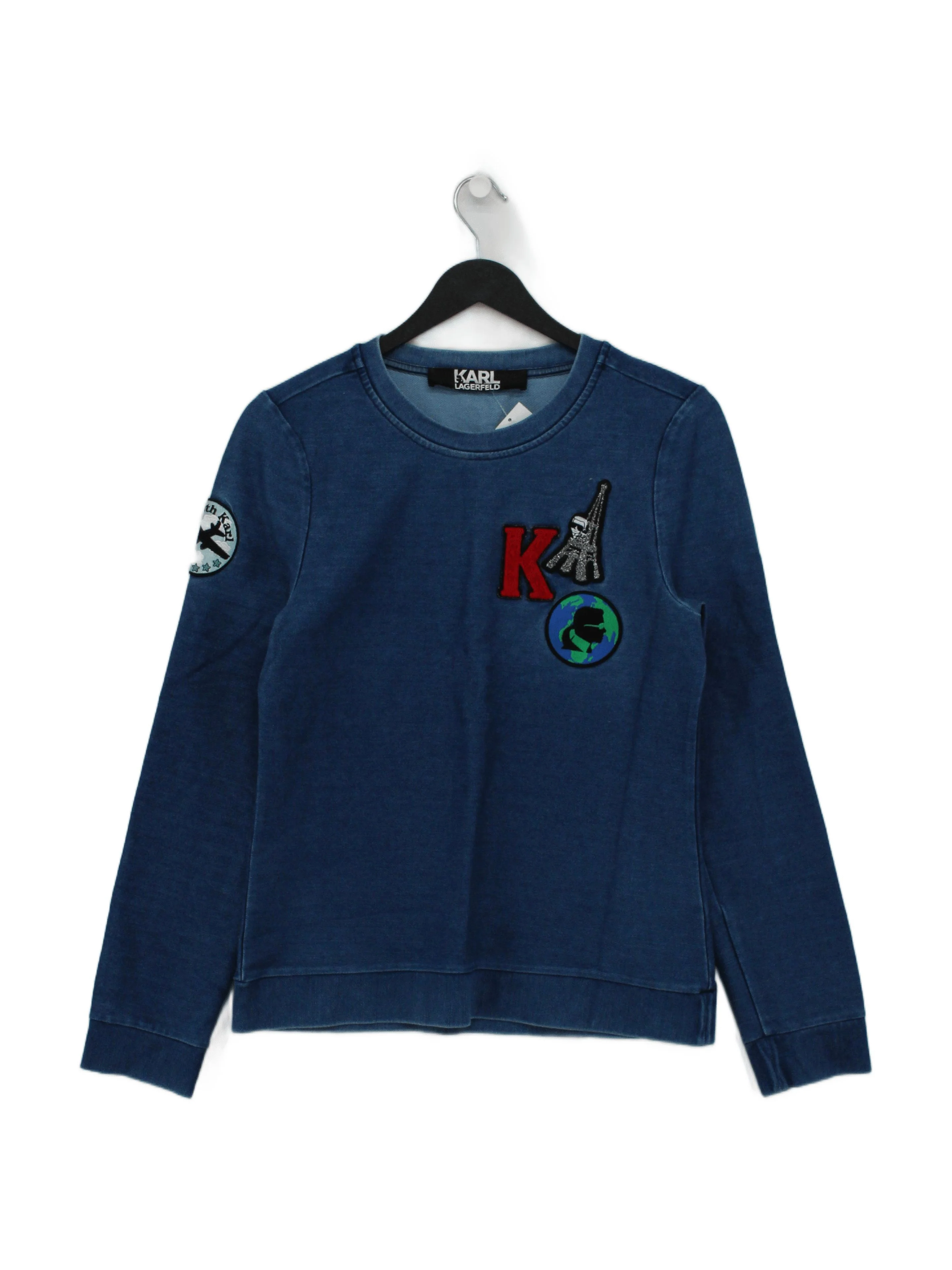 KARL LAGERFELD Men's Hoodie XXS Blue Cotton with Polyester, Elastane Pullover