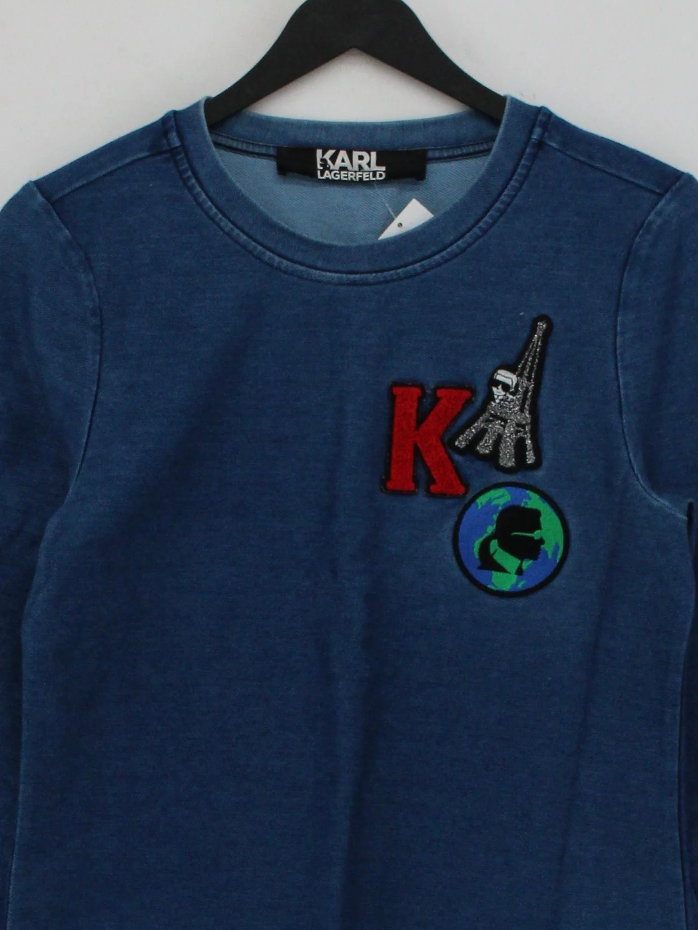 KARL LAGERFELD Men's Hoodie XXS Blue Cotton with Polyester, Elastane Pullover - Image 3