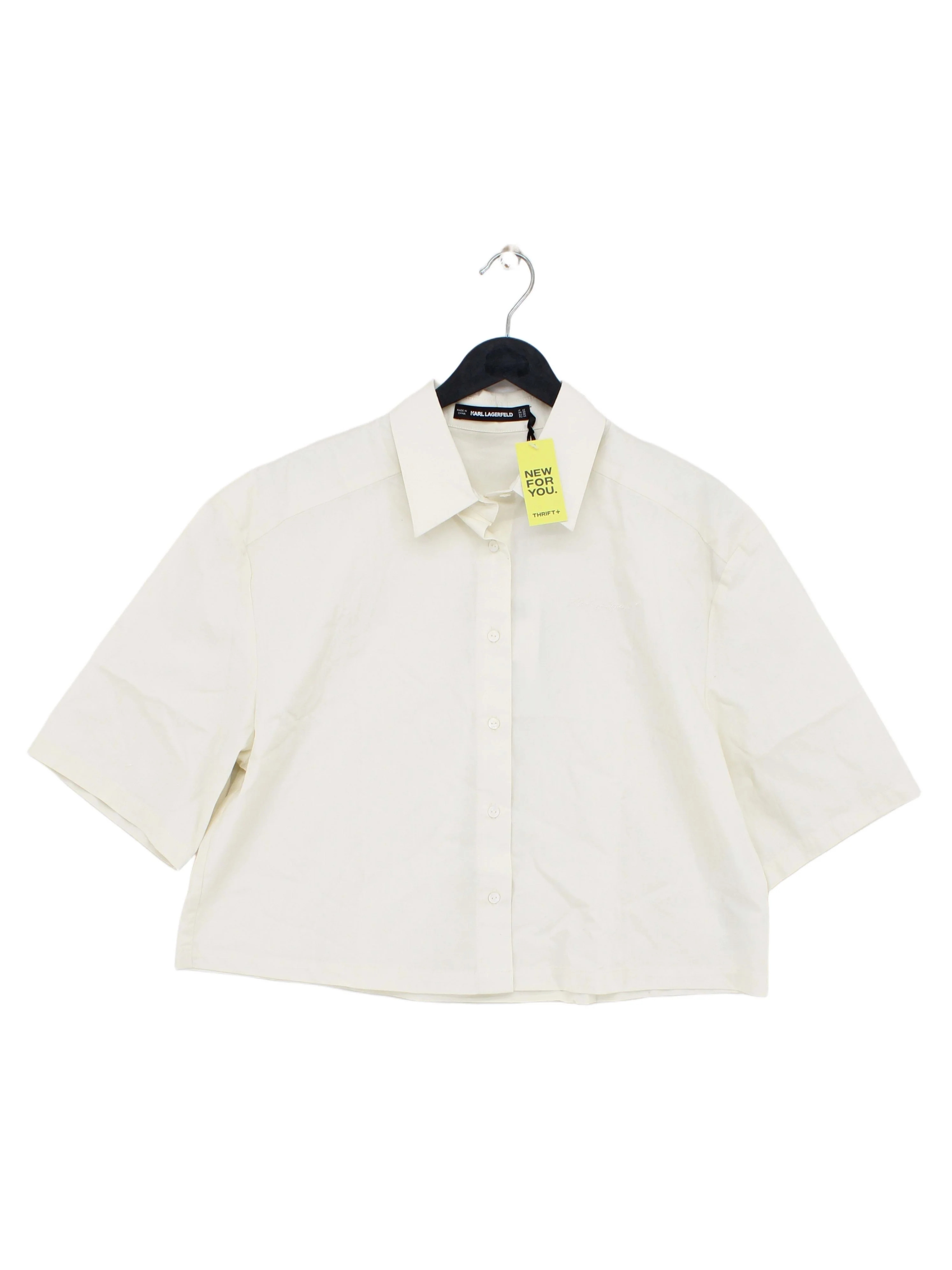 KARL LAGERFELD Women's Blouse UK 10 Cream 100% Cotton Basic