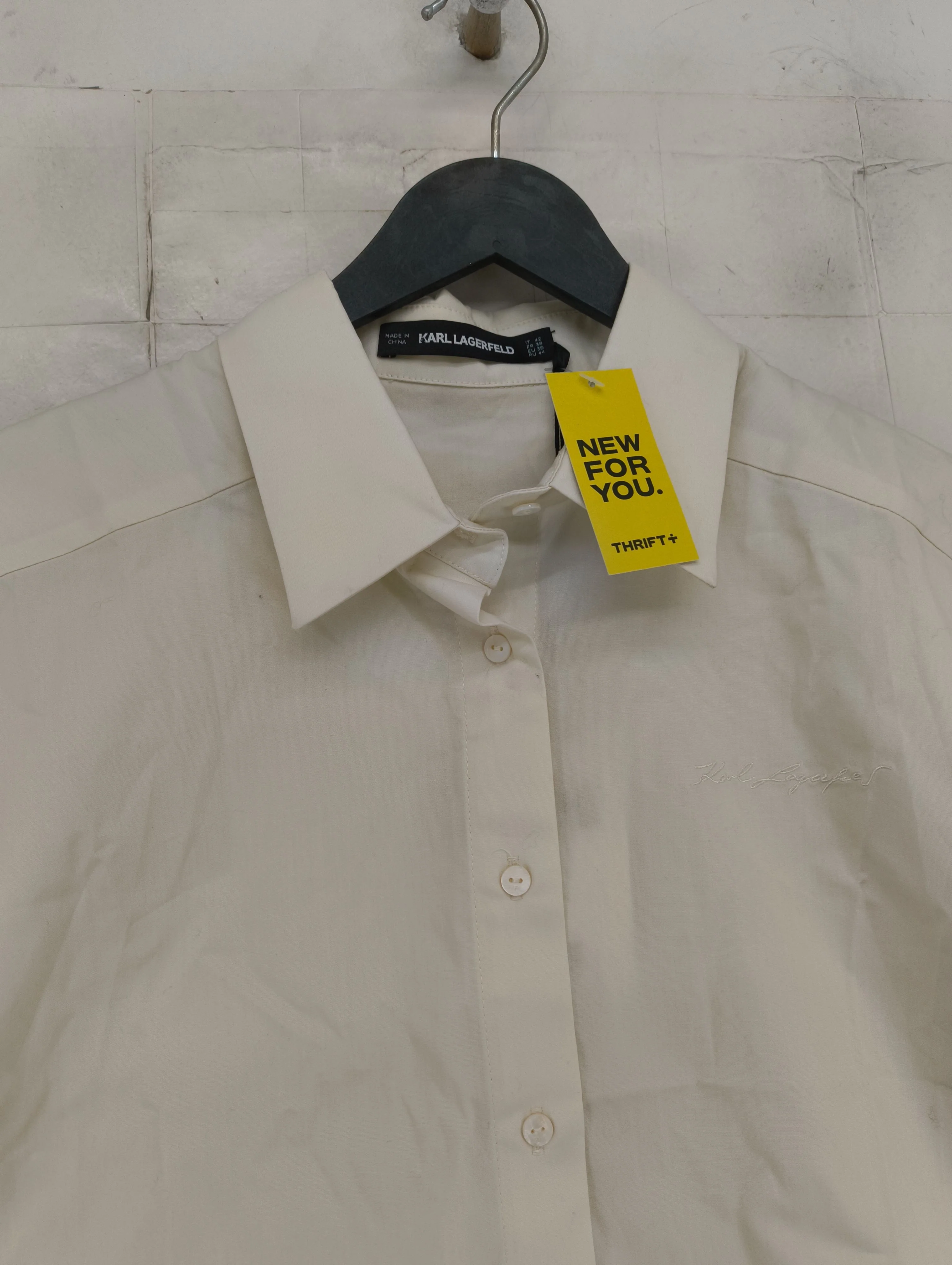 KARL LAGERFELD Women's Blouse UK 10 Cream 100% Cotton Basic - Image 3