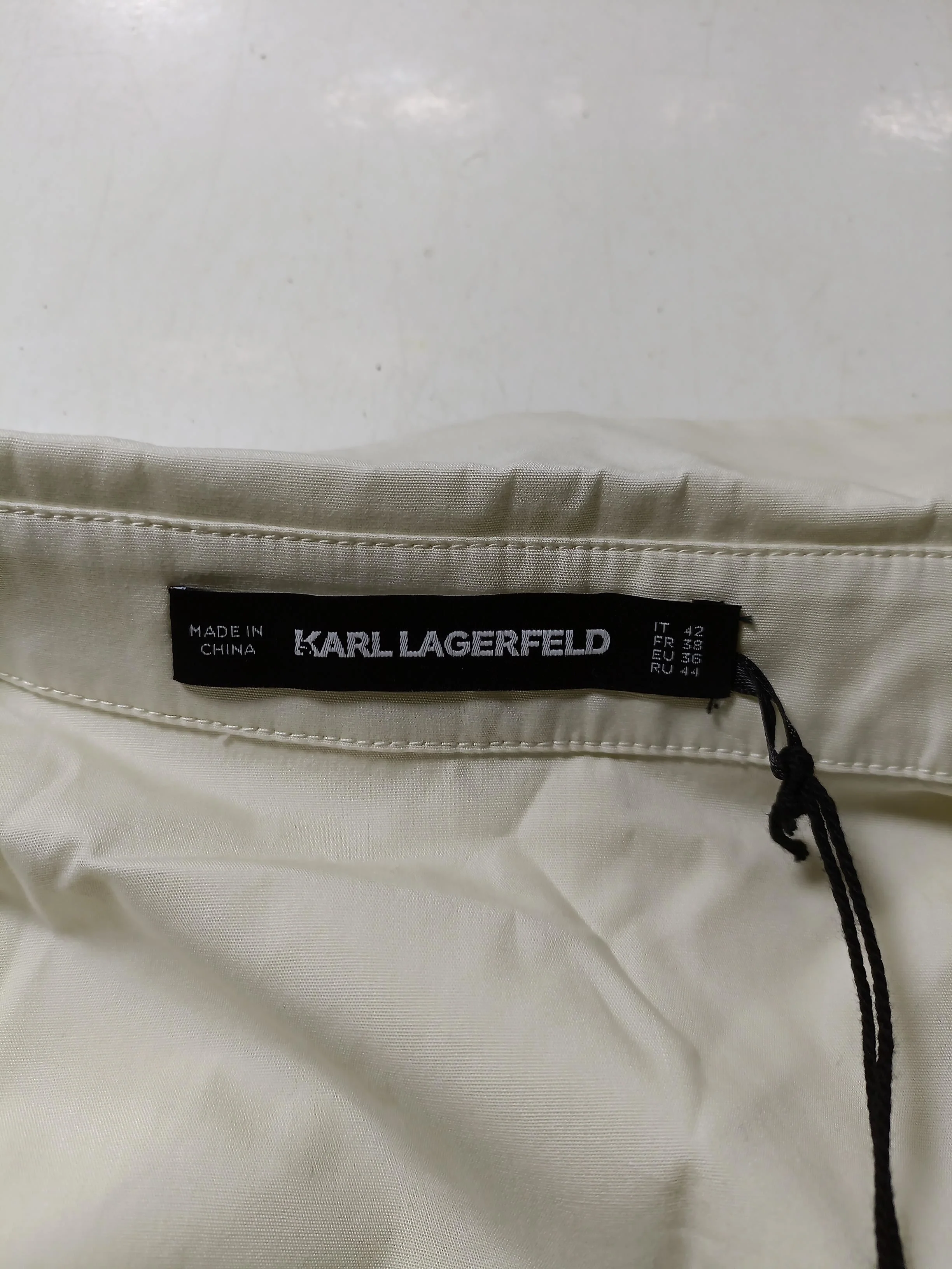 KARL LAGERFELD Women's Blouse UK 10 Cream 100% Cotton Basic - Image 5