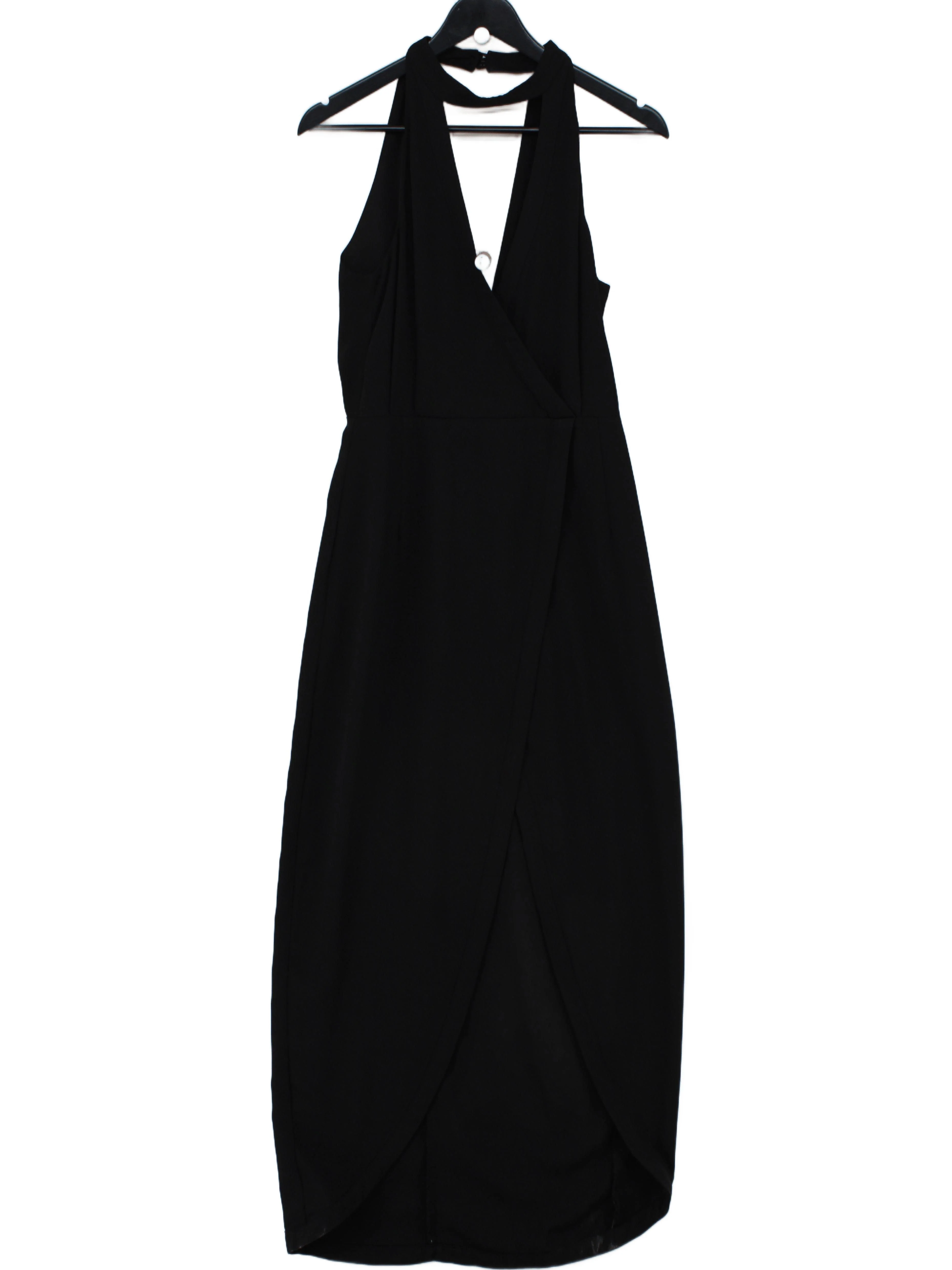 Keepsake Wrap Midi Dress M in Black