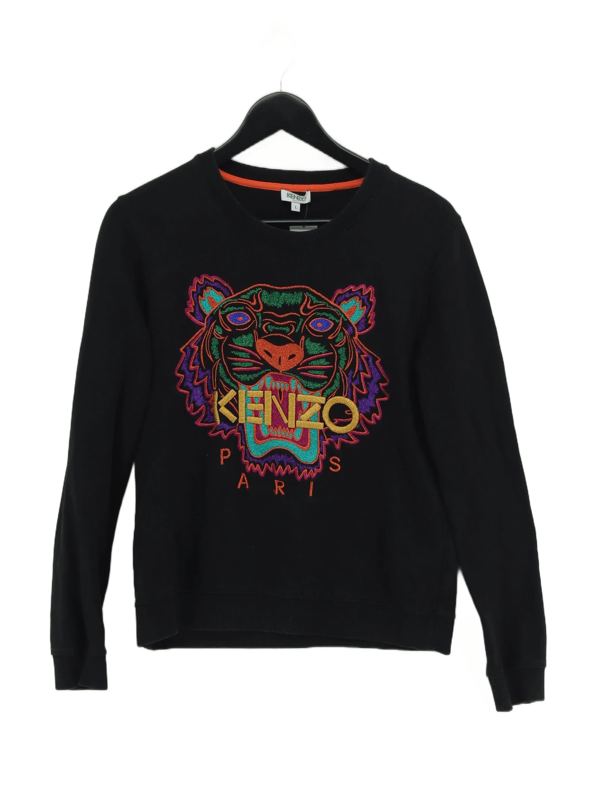 Kenzo Women's Jumper L Black Graphic 100% Cotton Crew Neck Pullover