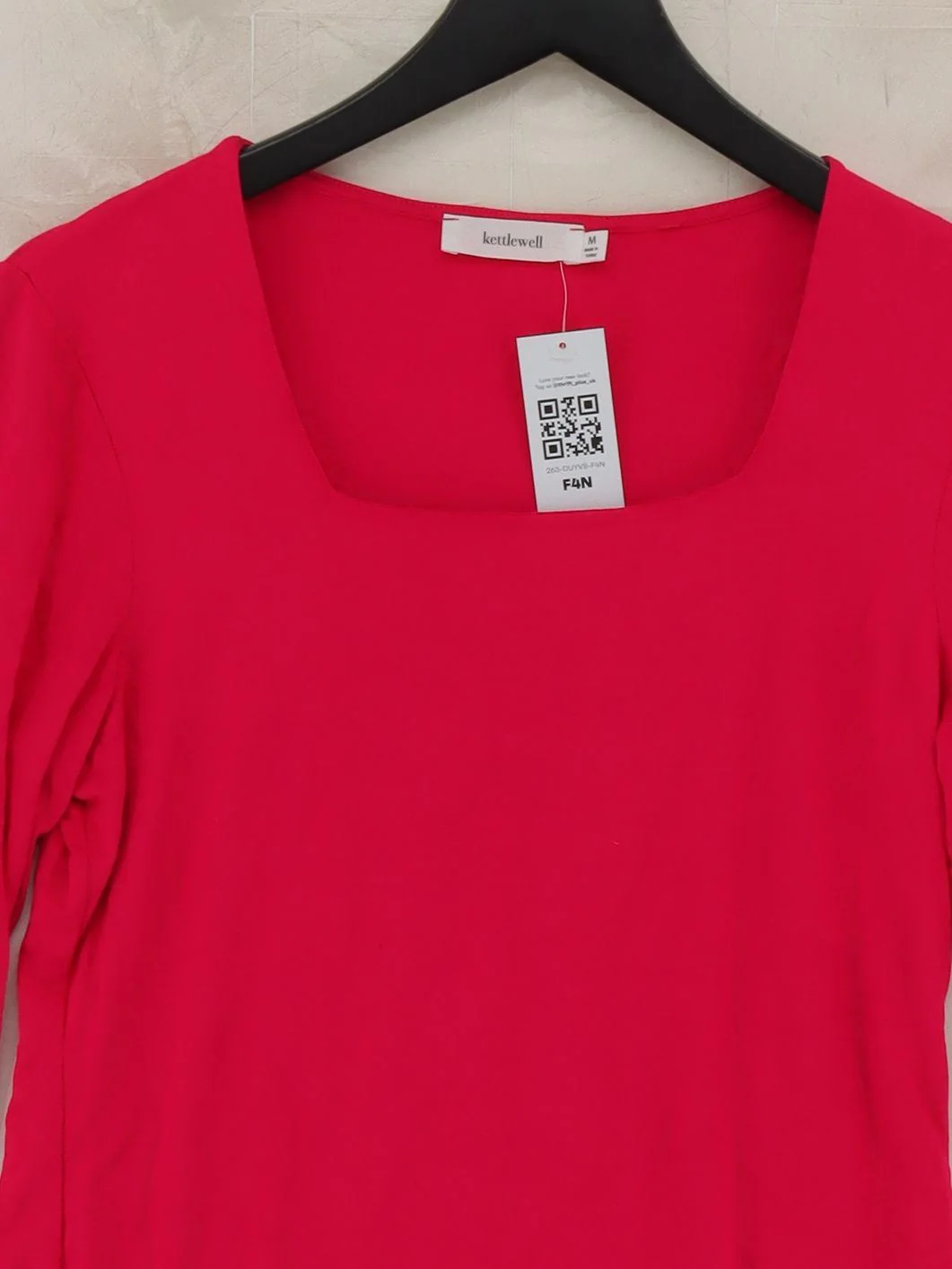 Kettlewell Women's Top M Red Viscose with Elastane 3/4 Sleeve Square Neck Basic - Image 3
