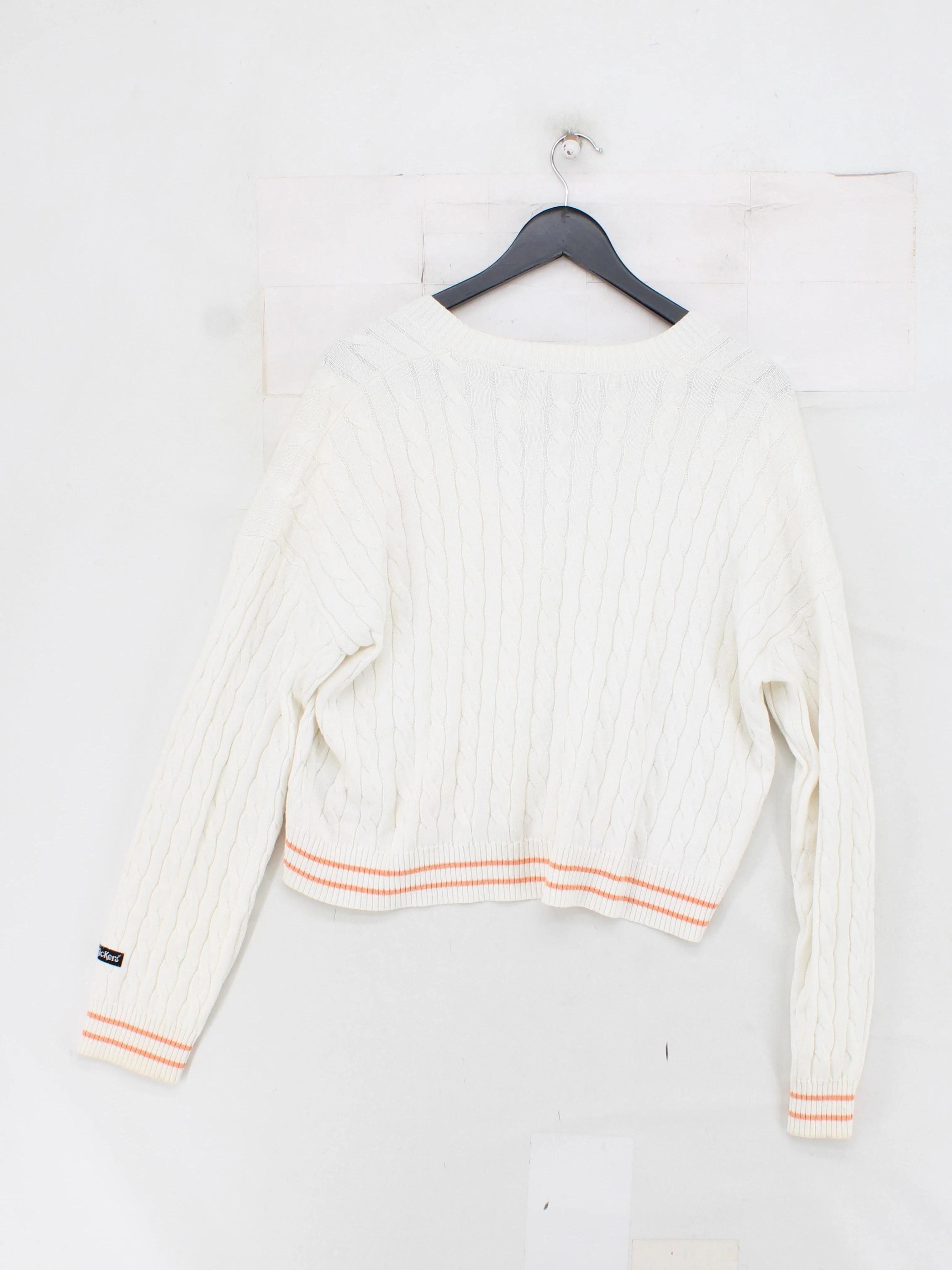 Kickers Women's Cardigan S White Striped Acrylic with Cotton V-Neck Cardigan - Image 2