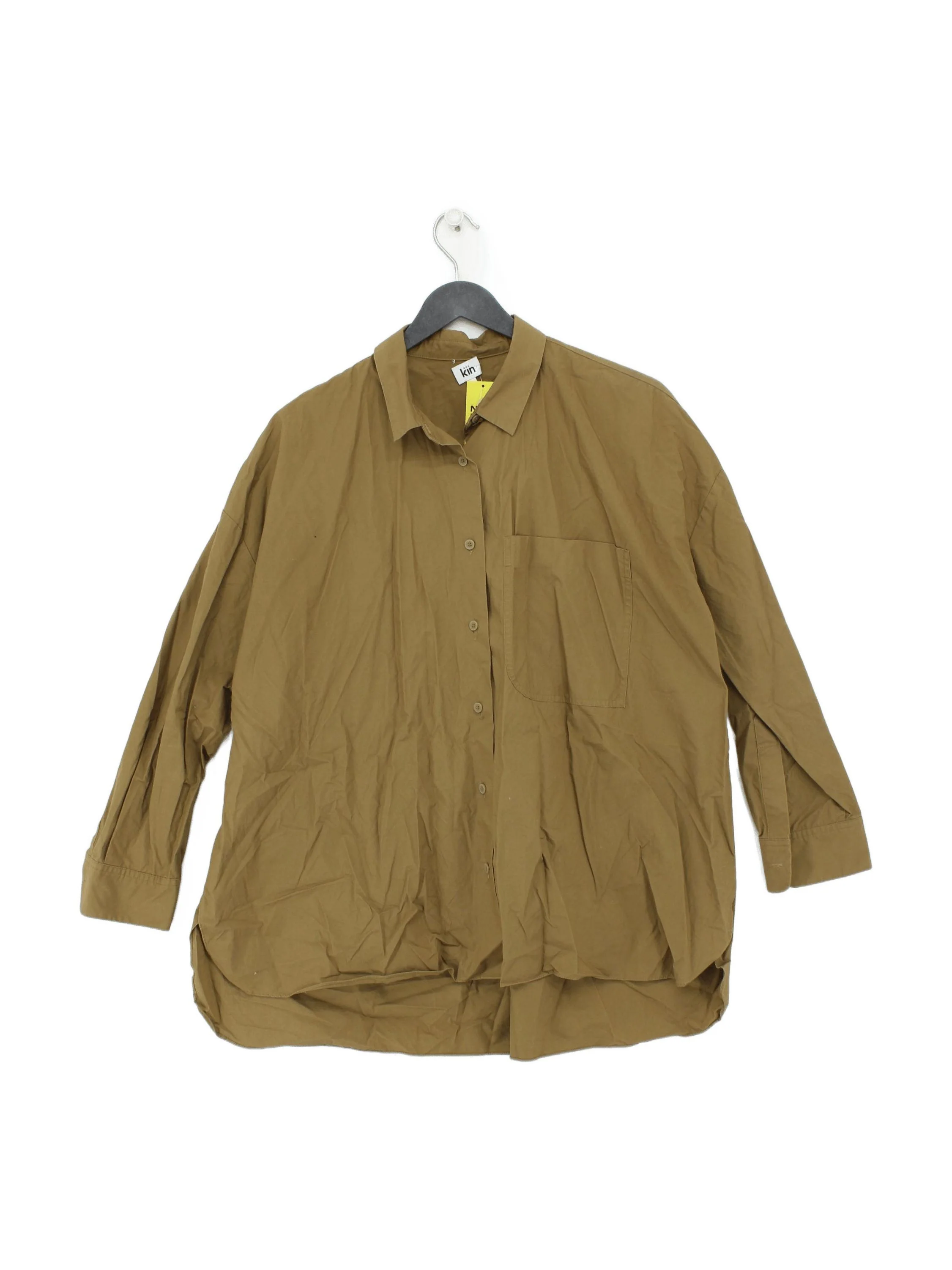 Kin Women's Shirt UK 12 Tan 100% Cotton Long Sleeve Collared Basic