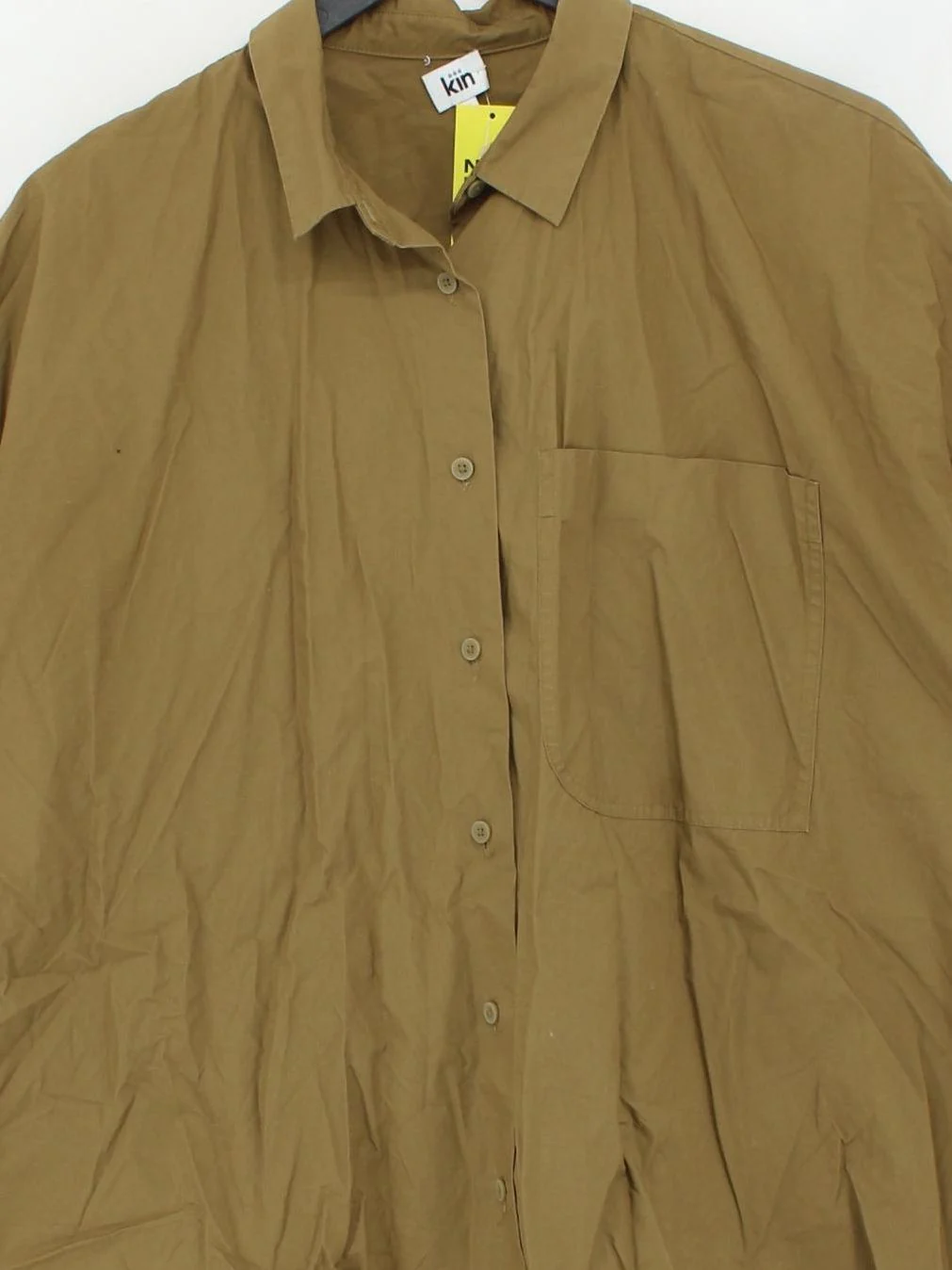 Kin Women's Shirt UK 12 Tan 100% Cotton Long Sleeve Collared Basic - Image 3