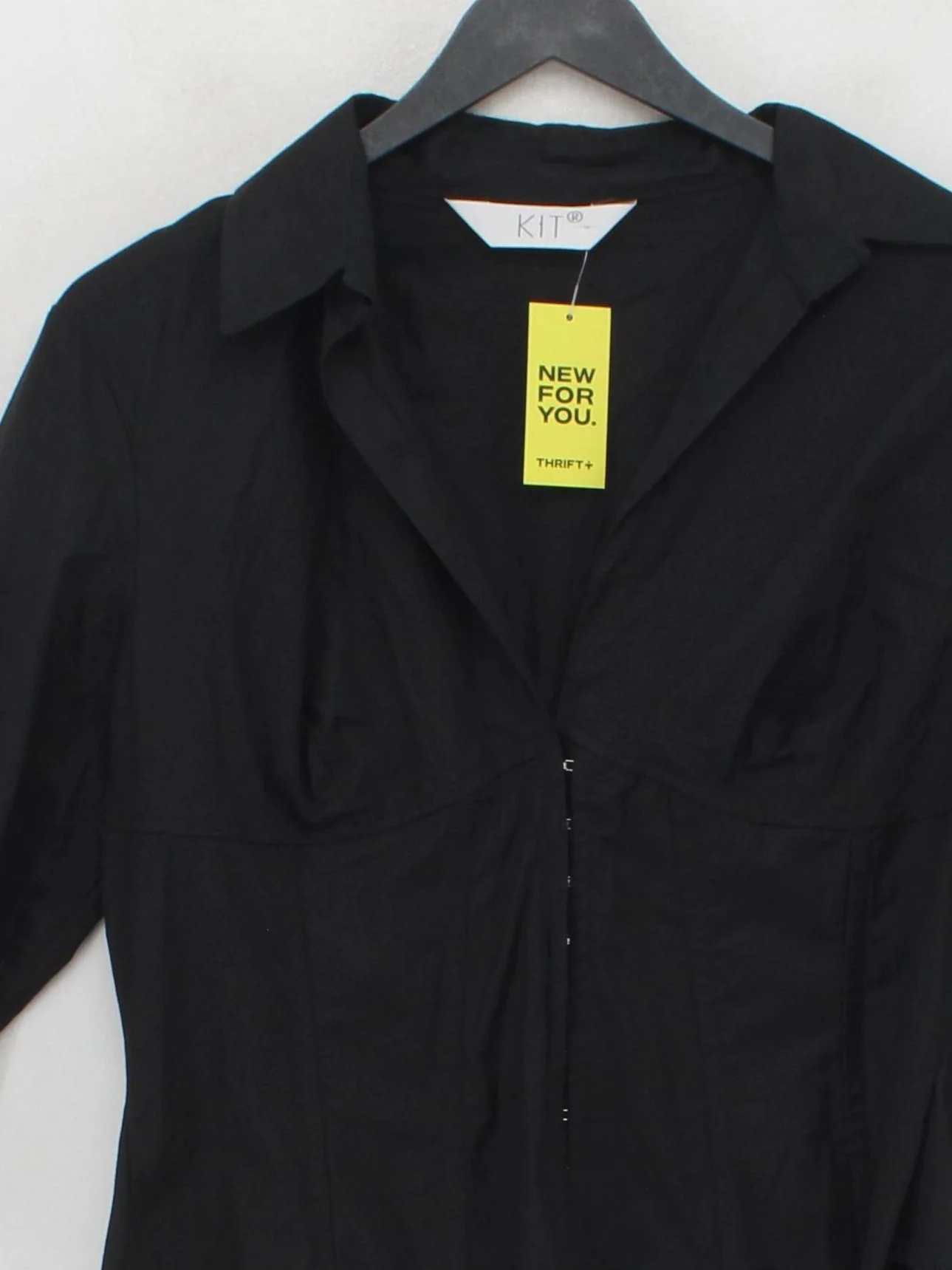 Kit Women's Shirt S Black Cotton with Elastane Long Sleeve Collared Basic - Image 3