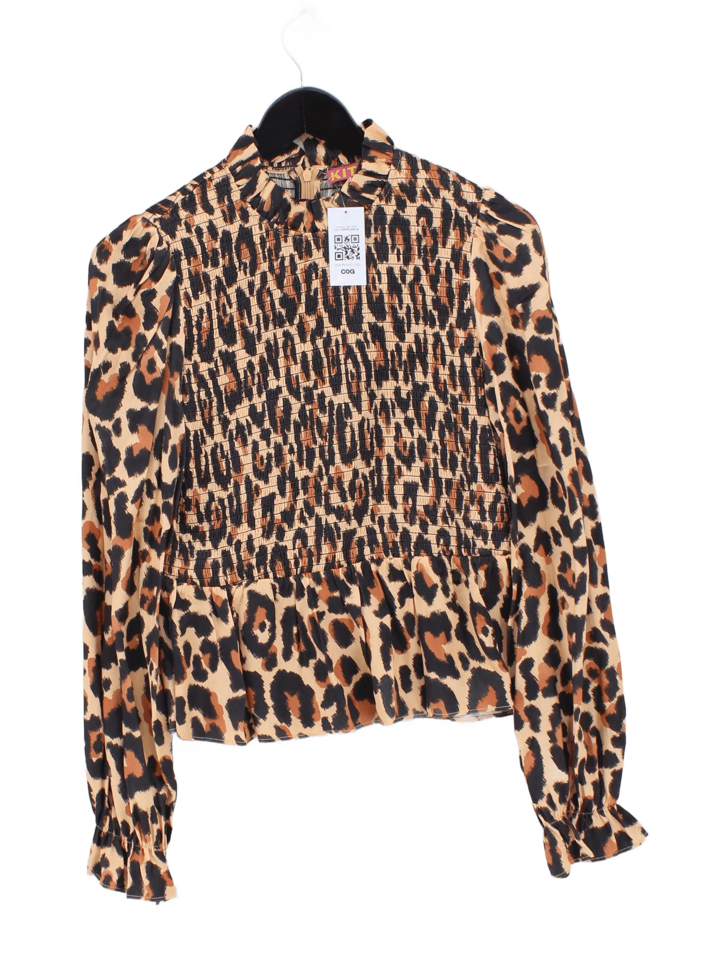 Kitri Women's Top L Multi Animal Print 100% Viscose Long Sleeve High Neck Basic