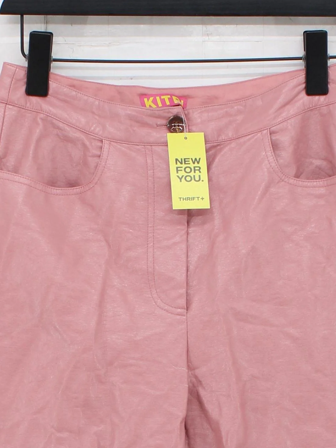Kitri Women's Trousers UK 6 Pink Faux Leather with Viscose Tapered Chino - Image 3