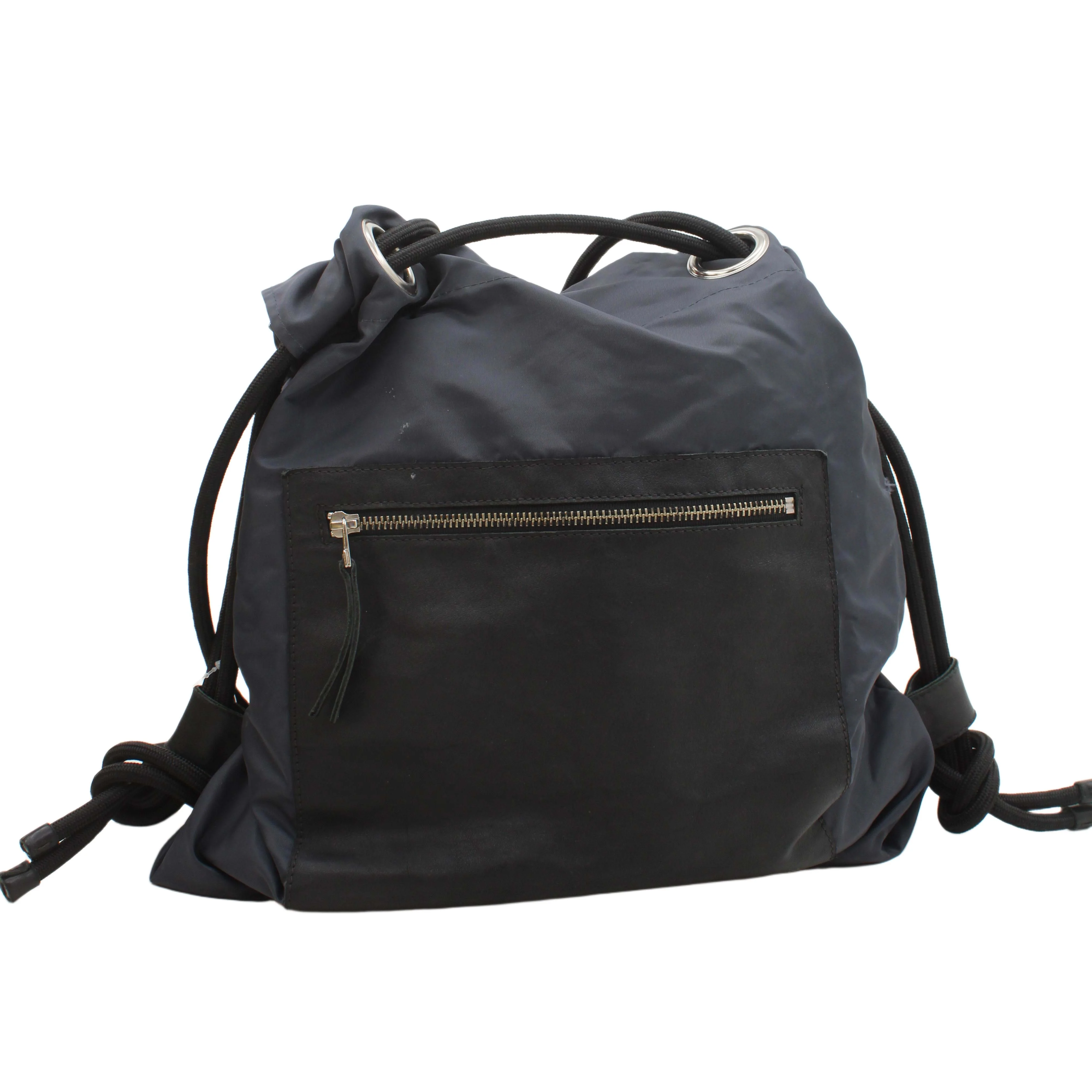 KRASTÉVA Men's Bag Black Faux Leather with Nylon Backpack