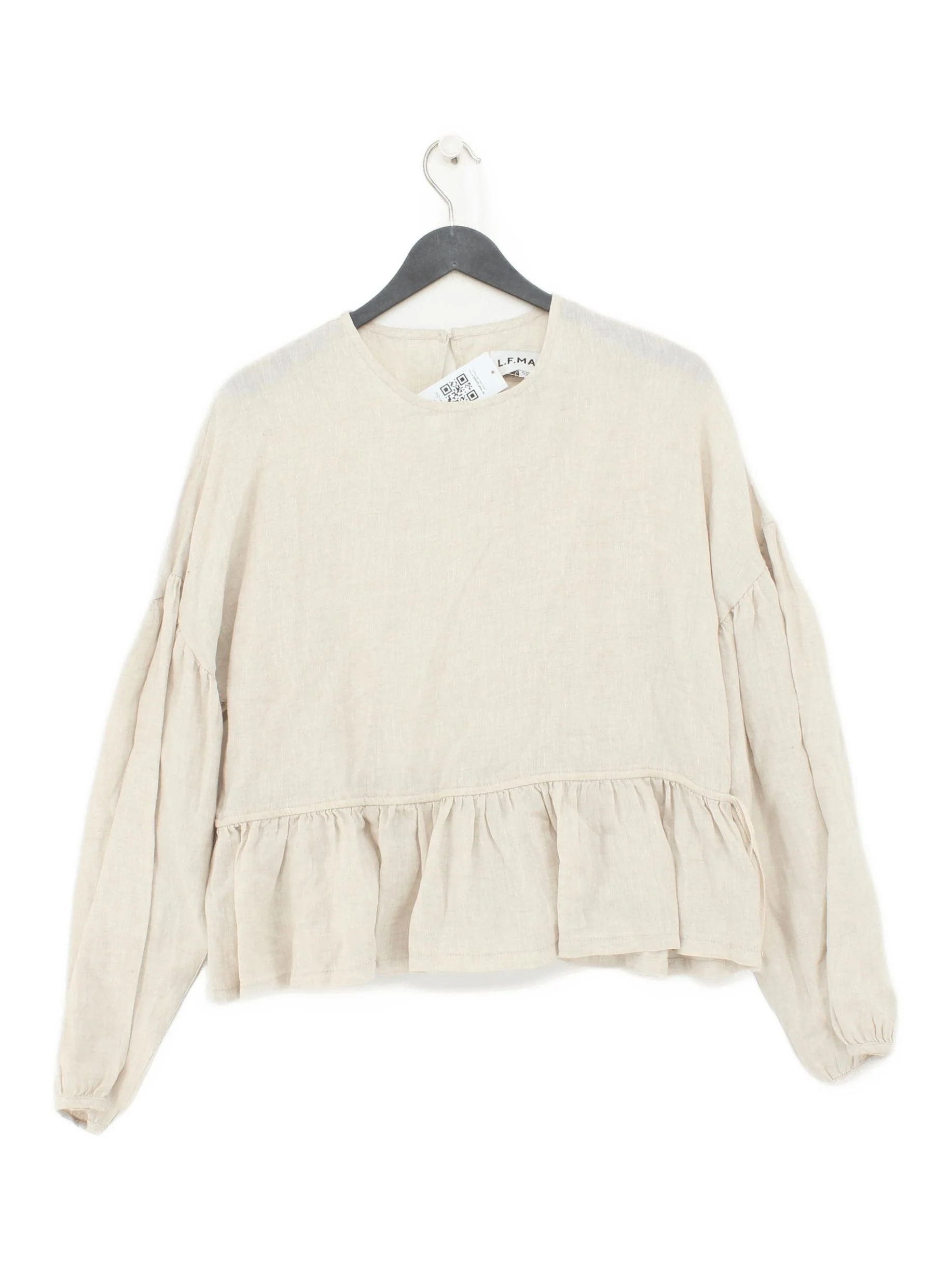 L.F. Markey Women's Top UK 12 Cream 100% Linen Long Sleeve Round Neck Basic