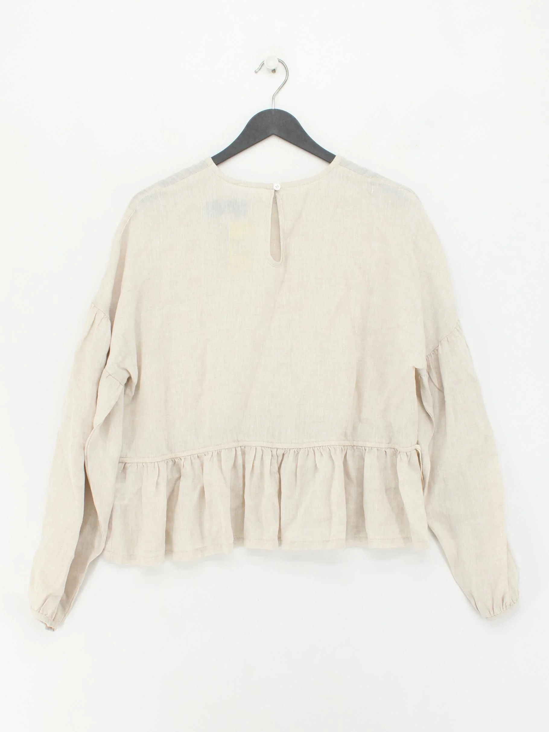 L.F. Markey Women's Top UK 12 Cream 100% Linen Long Sleeve Round Neck Basic - Image 2