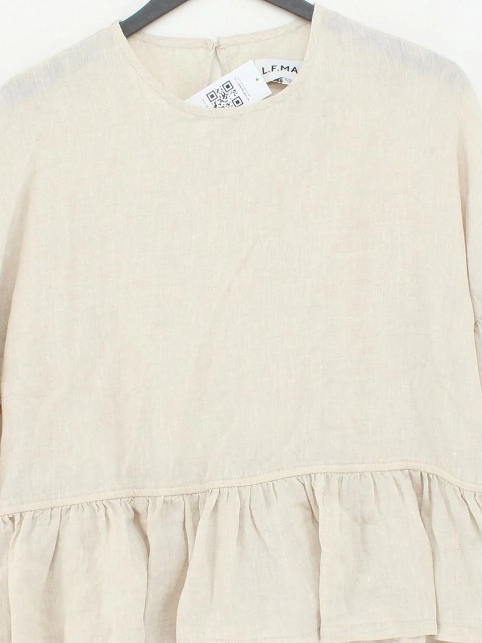 L.F. Markey Women's Top UK 12 Cream 100% Linen Long Sleeve Round Neck Basic - Image 3