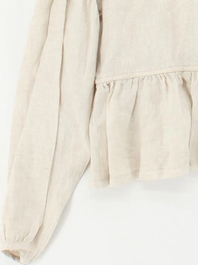 L.F. Markey Women's Top UK 12 Cream 100% Linen Long Sleeve Round Neck Basic - Image 4
