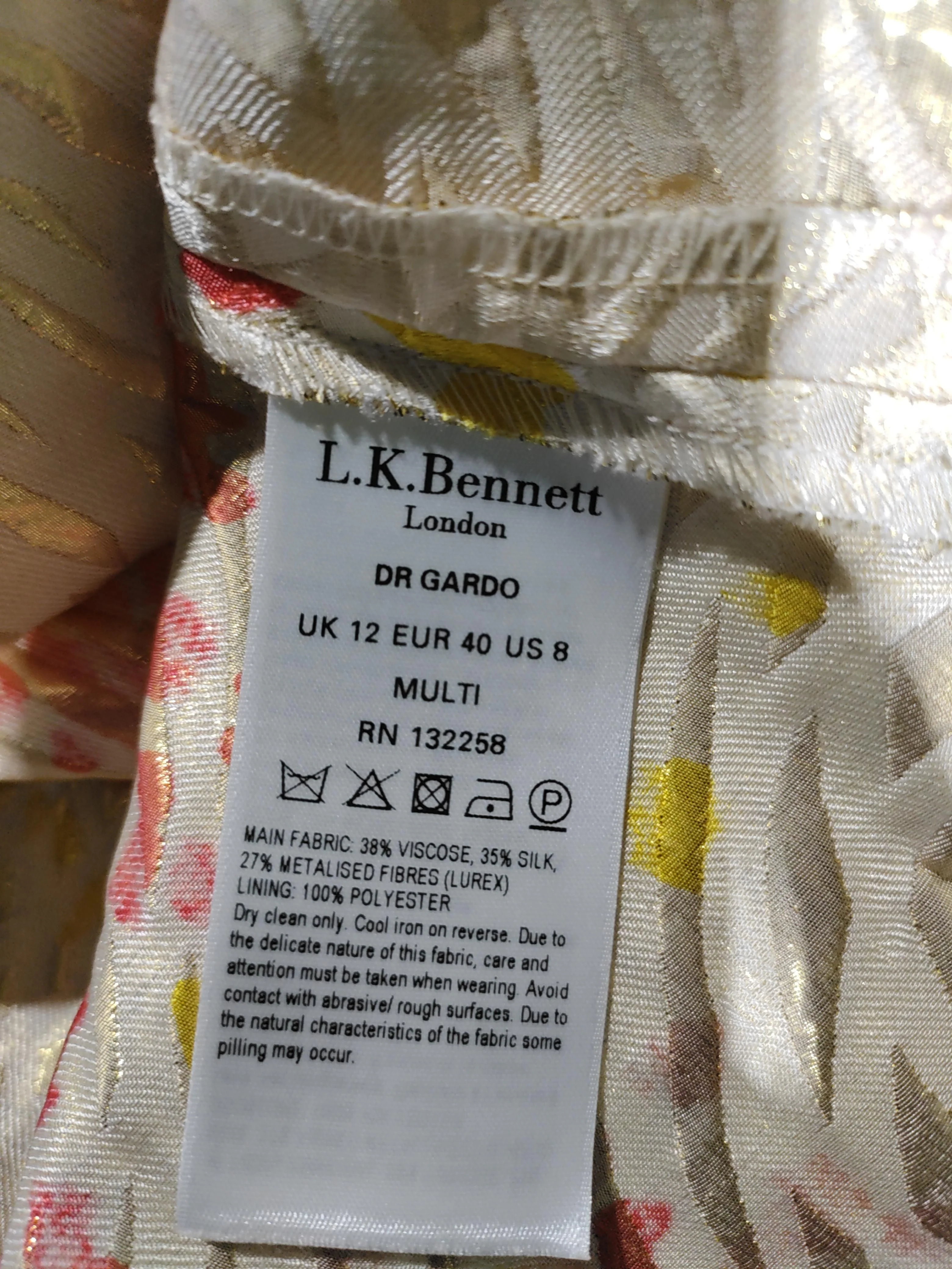 L.K. Bennett A-Line Midi Dress UK12 in Cream - Image 6