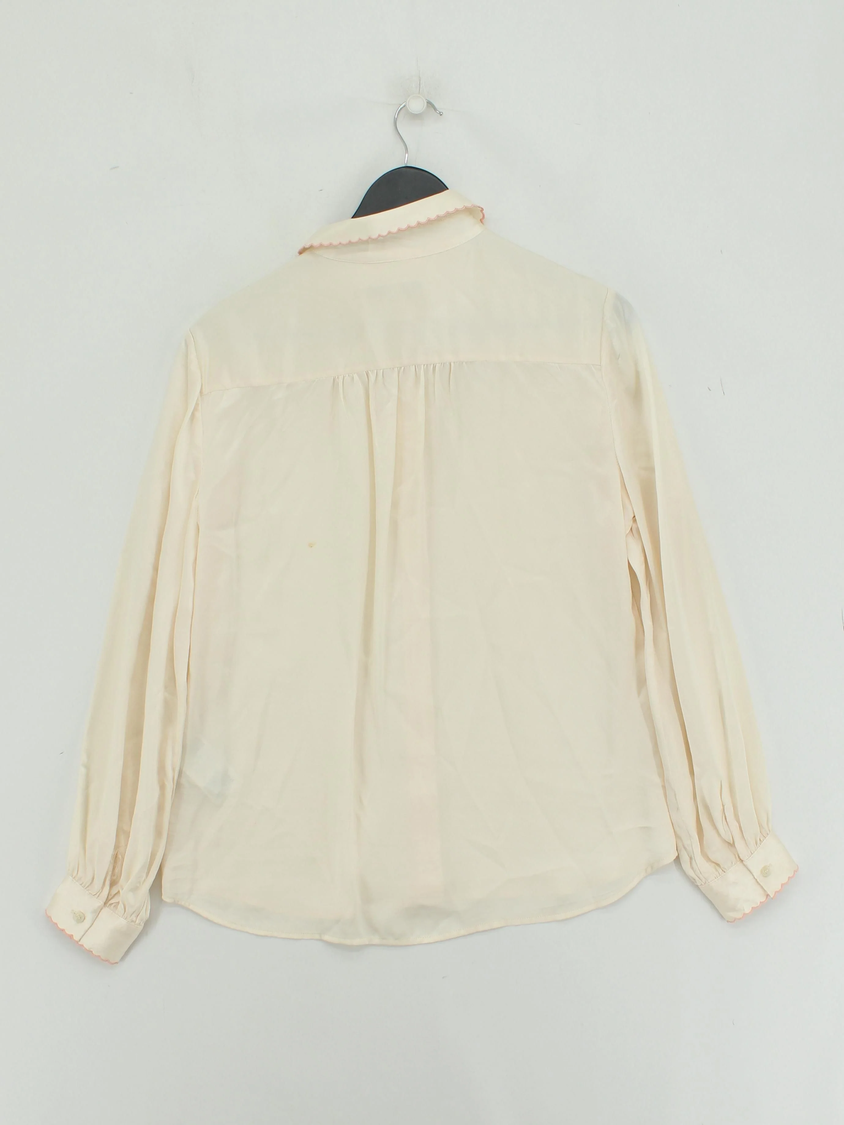 L.K. Bennett Women's Blouse UK 12 Cream 100% Silk Long Sleeve Collared Basic - Image 2