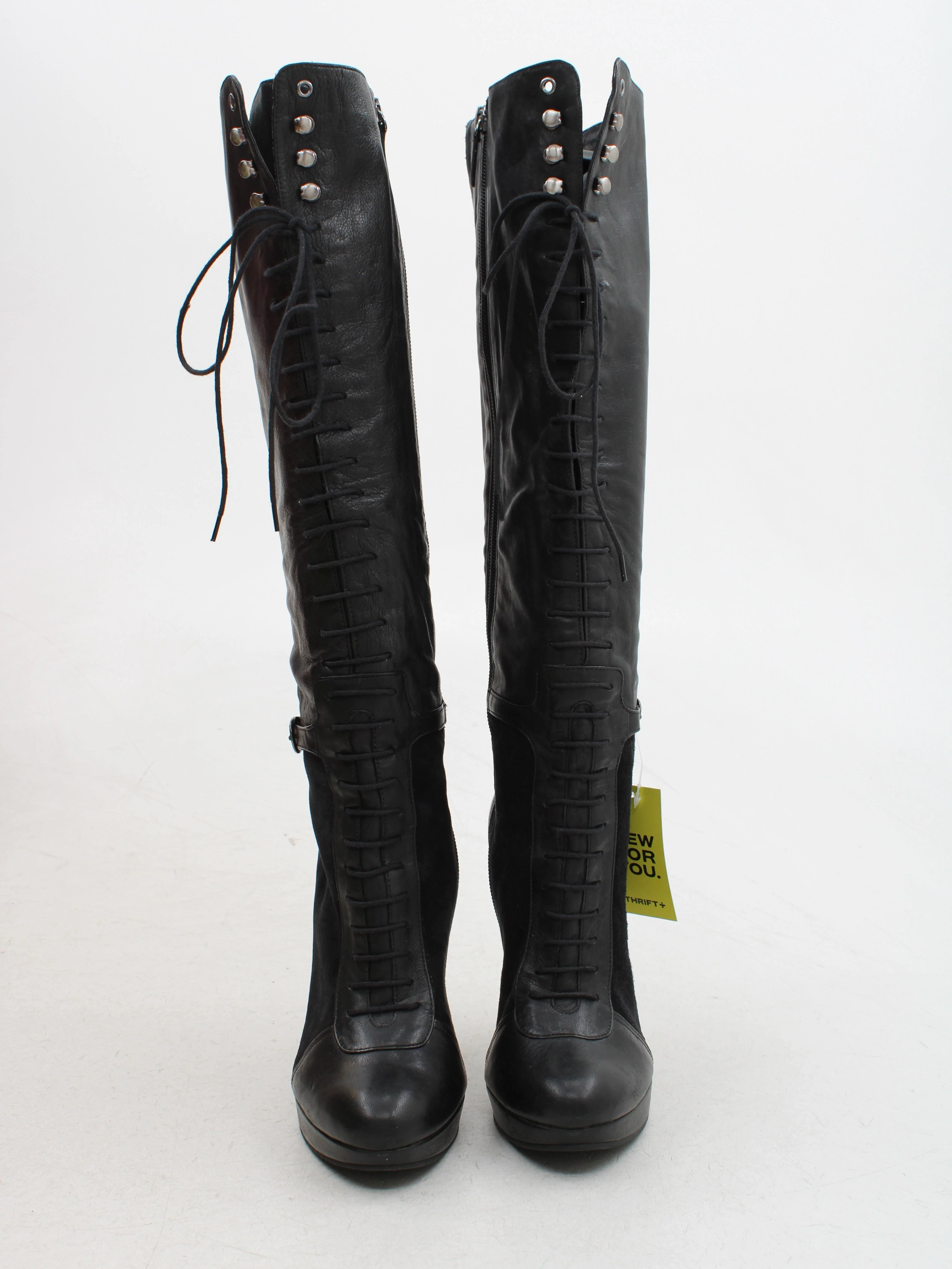 L.K. Bennett Women's Boots UK 5 Black Leather with Suede Combat - Image 2